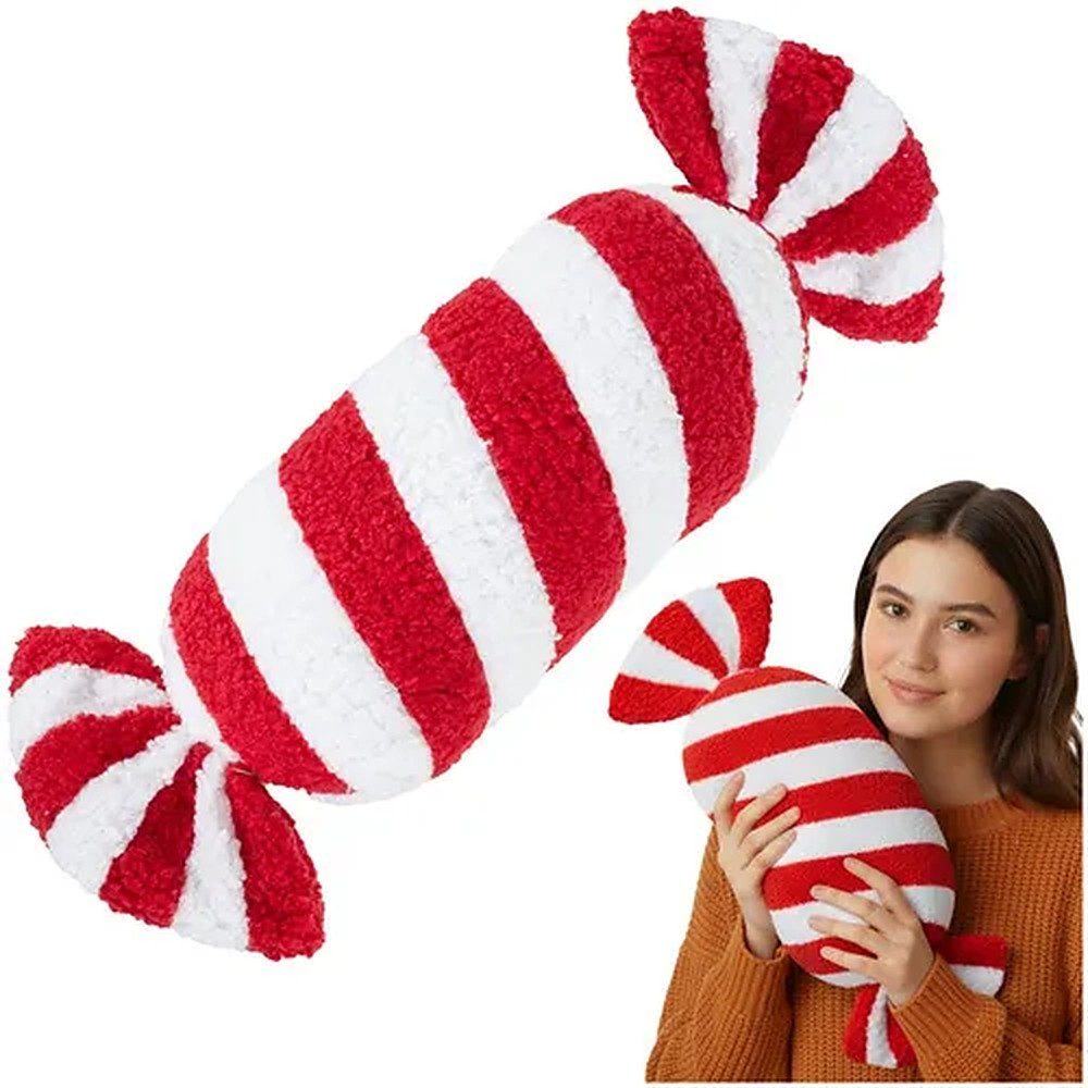 Ruhhy Dekokissen Weihnachtskissen Bonbonkissen Kuschelkissen, Bonbonform, flauschig weich, 30 cm, Weihnachtsdeko