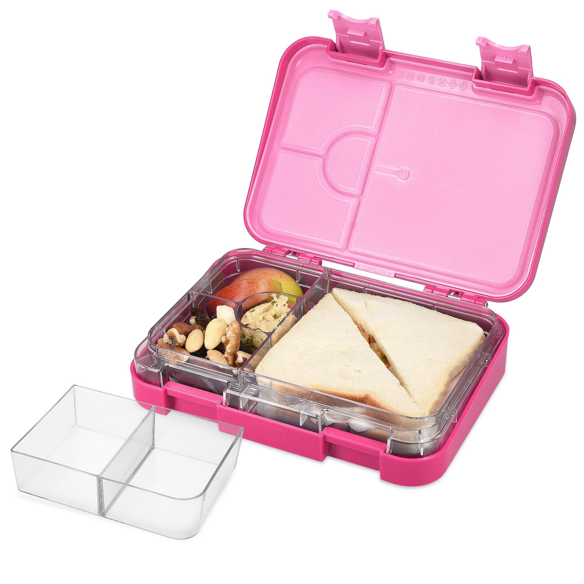 Navaris Lunchbox Bento Box Lunch Box Brotdose Vesperbox - auslaufsicher mit Fächern, Kunststoff Rosa