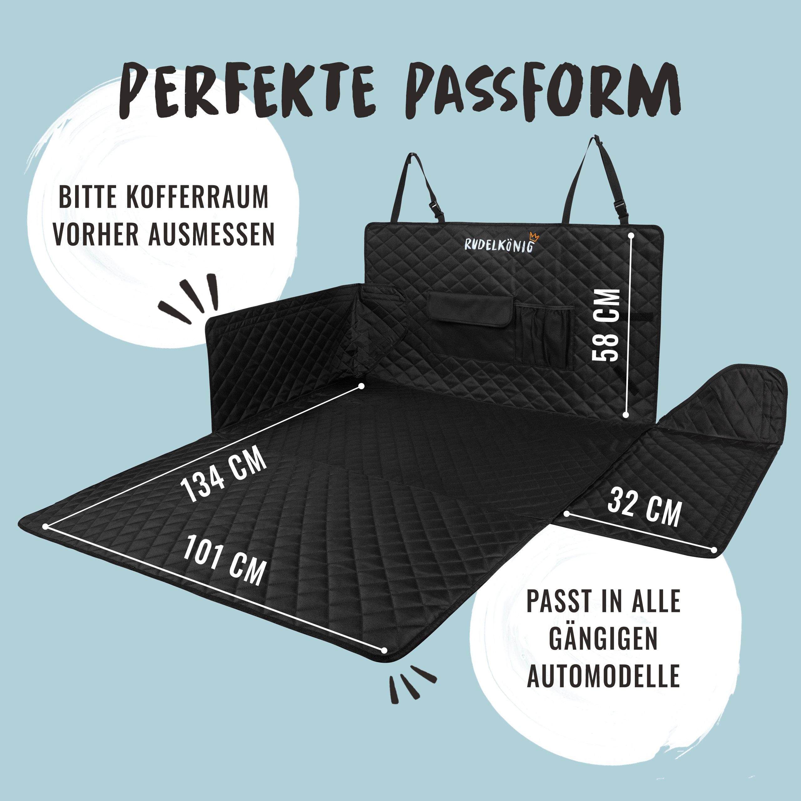 Rudelkönig Tier-Kofferraumschutzdecke Kofferraumschutz Hund mit Ladenkantenschutz Universal Hundedecke Auto, Schondecke wasserabweisend und kratzfest - 134x101x58cm