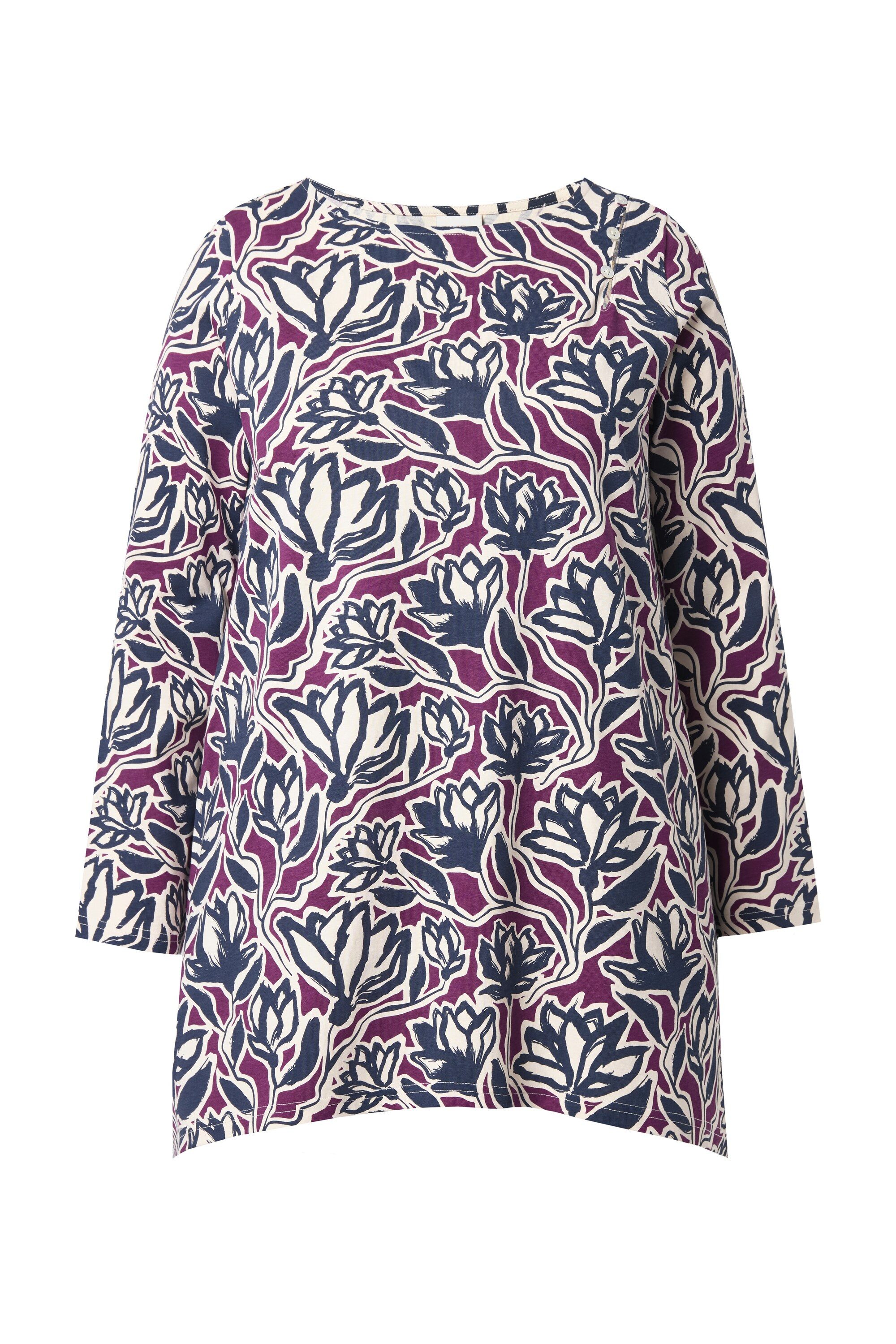 Longshirt Shirt A-Linie U-Boot-Ausschnitt Langarm