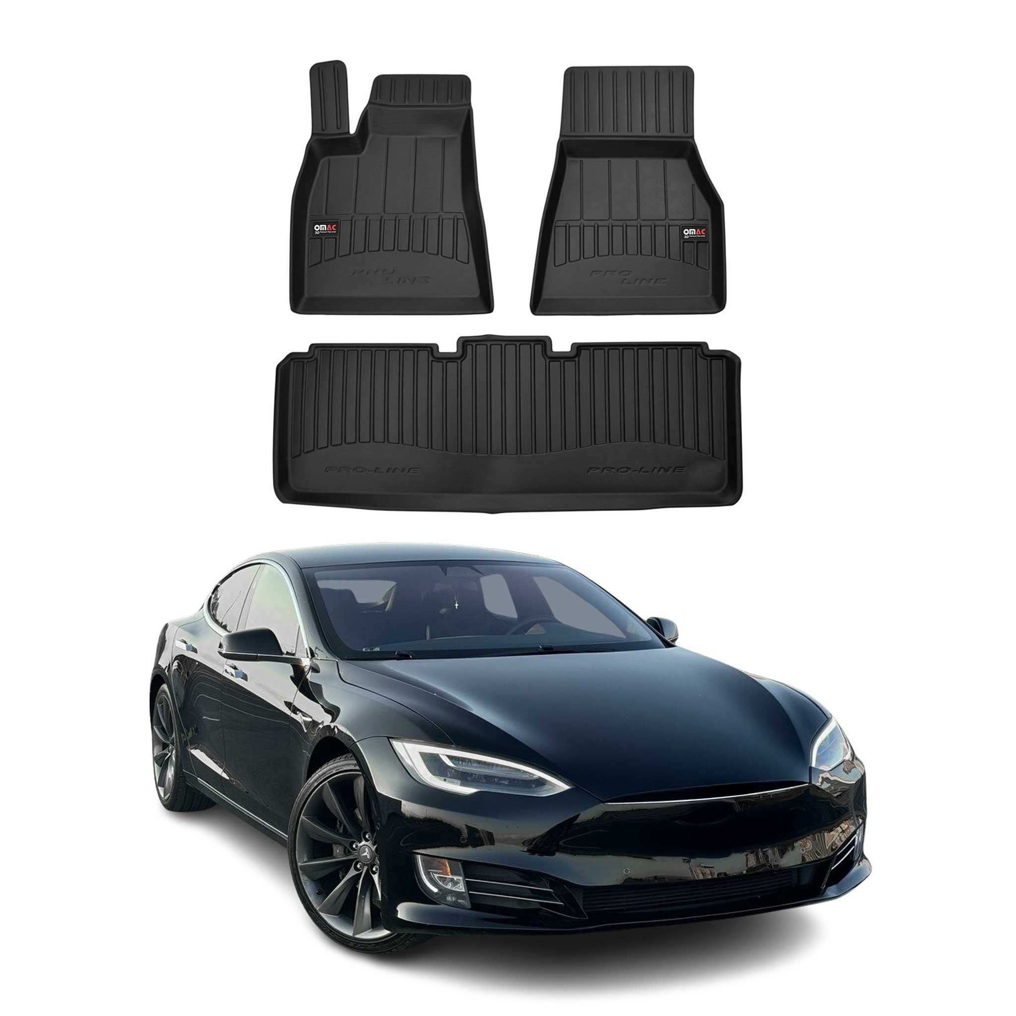 OMAC Auto-Fußmatten 2014-2020 Tesla Model S Fußmatten TPE Schwarz 3 tlg (3 St), für Tesla Model S 2014-2020 Tesla Model S 2014-2020, Antirutsch,Wasserfest,Einfache Installation