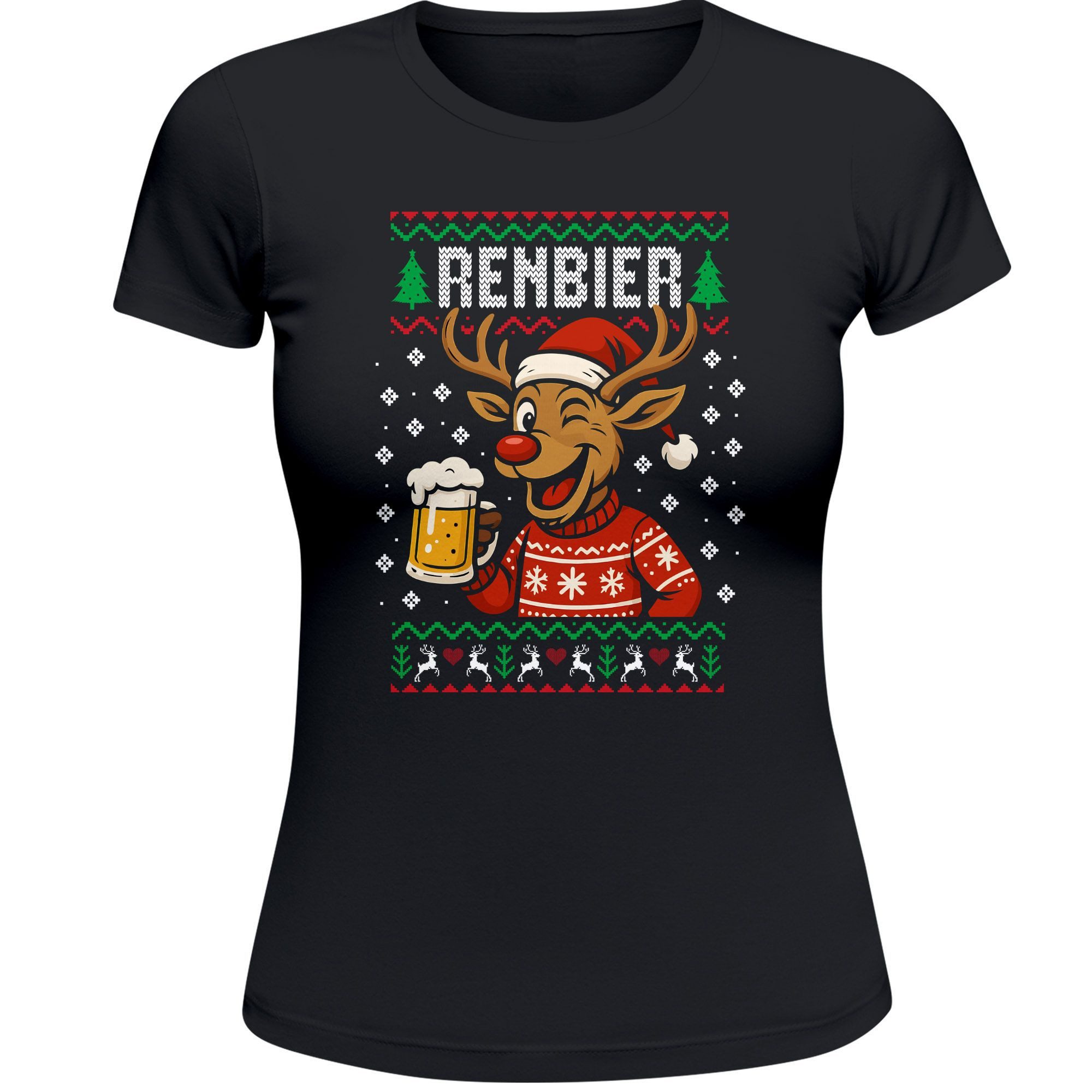 Print-Shirt Weihnachtsshirt Weihnachten Renbier Wortspiel Spruch lustig Bier Ugly