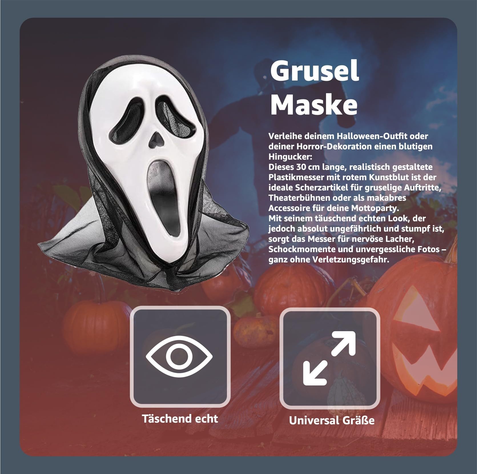 Kostümheld® Verkleidungsmaske Scream Maske Ghostmaske für Herren Halloween Kostüm Herren Maske, (Packung)