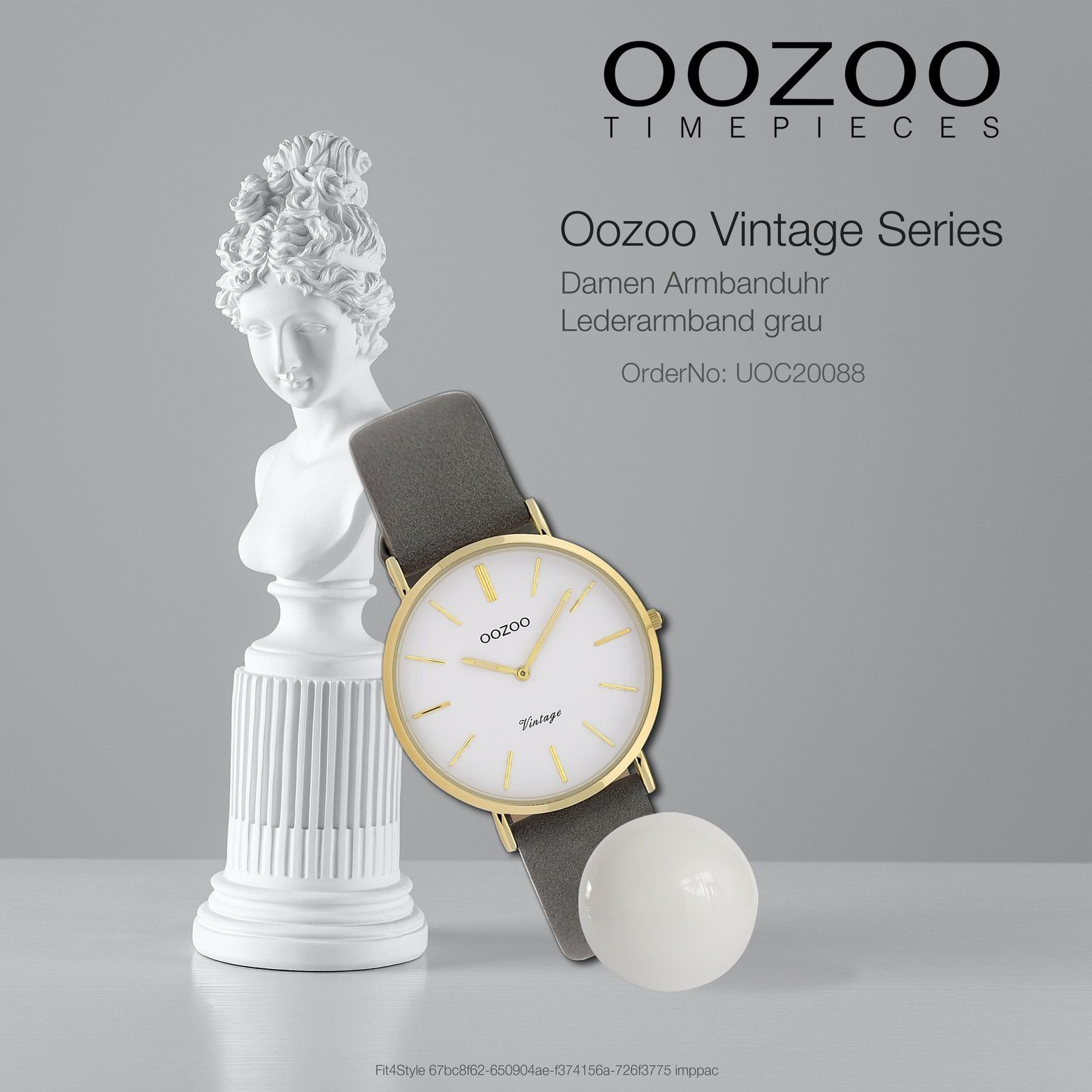 OOZOO Quarzuhr Oozoo Damen Vintage, Fashion-Style OOZOO (ca. rund, Damenuhr Lederarmband, mittel Armbanduhr 32mm)
