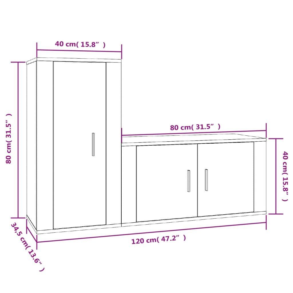 (2-St) TV-Schrank 2-tlg. Betongrau Holzwerkstoff vidaXL TV-Schrank-Set