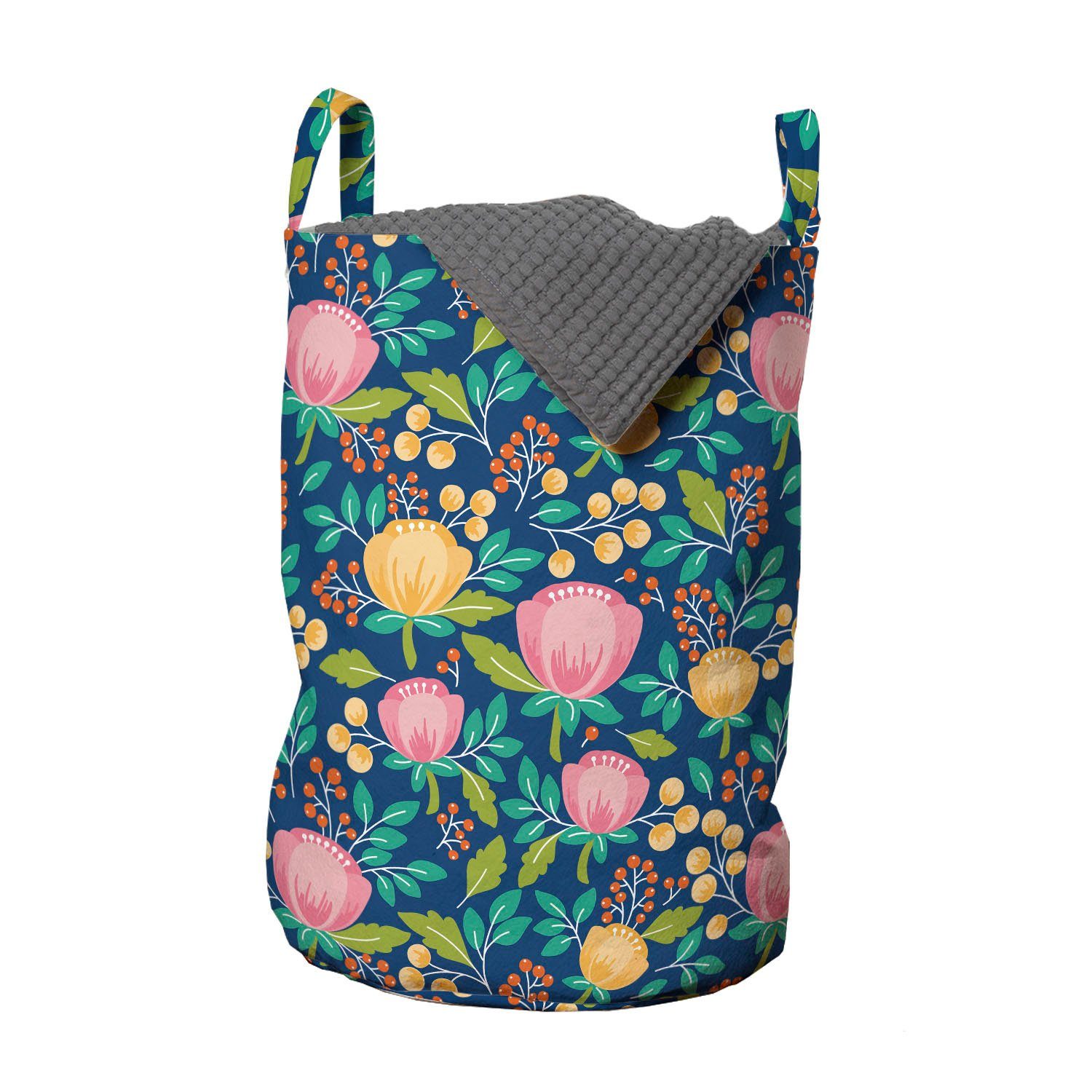 Abakuhaus Wäschesäckchen Wäschekorb mit Griffen Kordelzugverschluss für Waschsalons, Blumen Bunte Englischer Garten Kunst