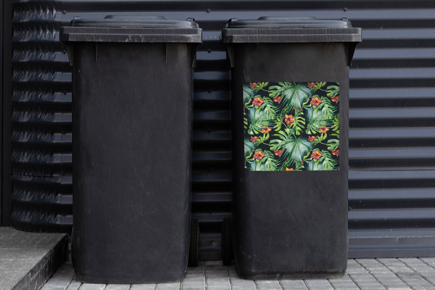 Monstera Sticker, - Blätter Dschungel Wandsticker Container, (1 Mülleimer-aufkleber, MuchoWow St), Abfalbehälter - Mülltonne,