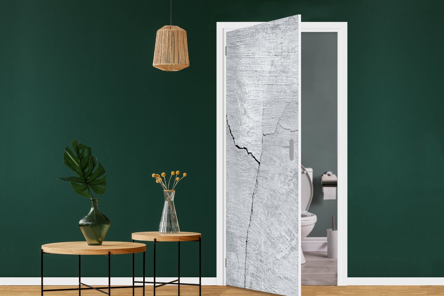 St), Riss Tür, für 75x205 cm - Fototapete (1 Beton - Grau, Türtapete Matt, MuchoWow Türaufkleber, bedruckt,