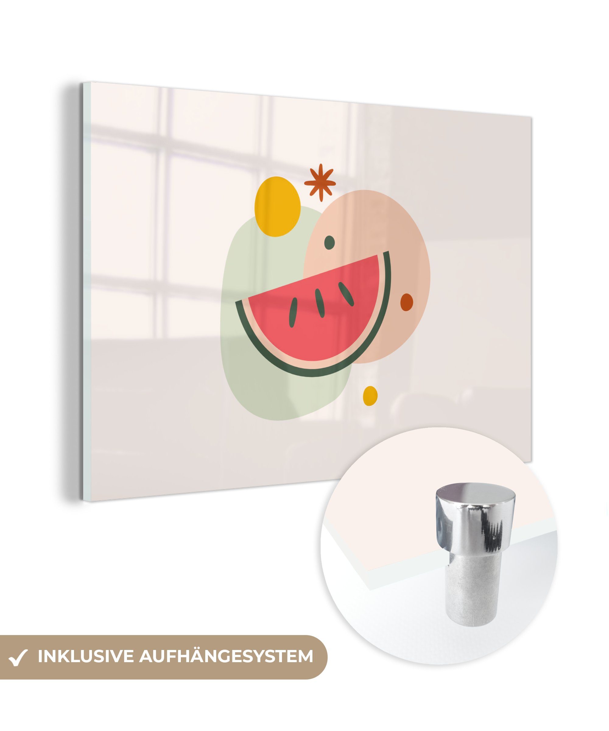 MuchoWow Acrylglasbild Wassermelone - Obst - Pastell, (1 St), Acrylglasbilder Wohnzimmer & Schlafzimmer