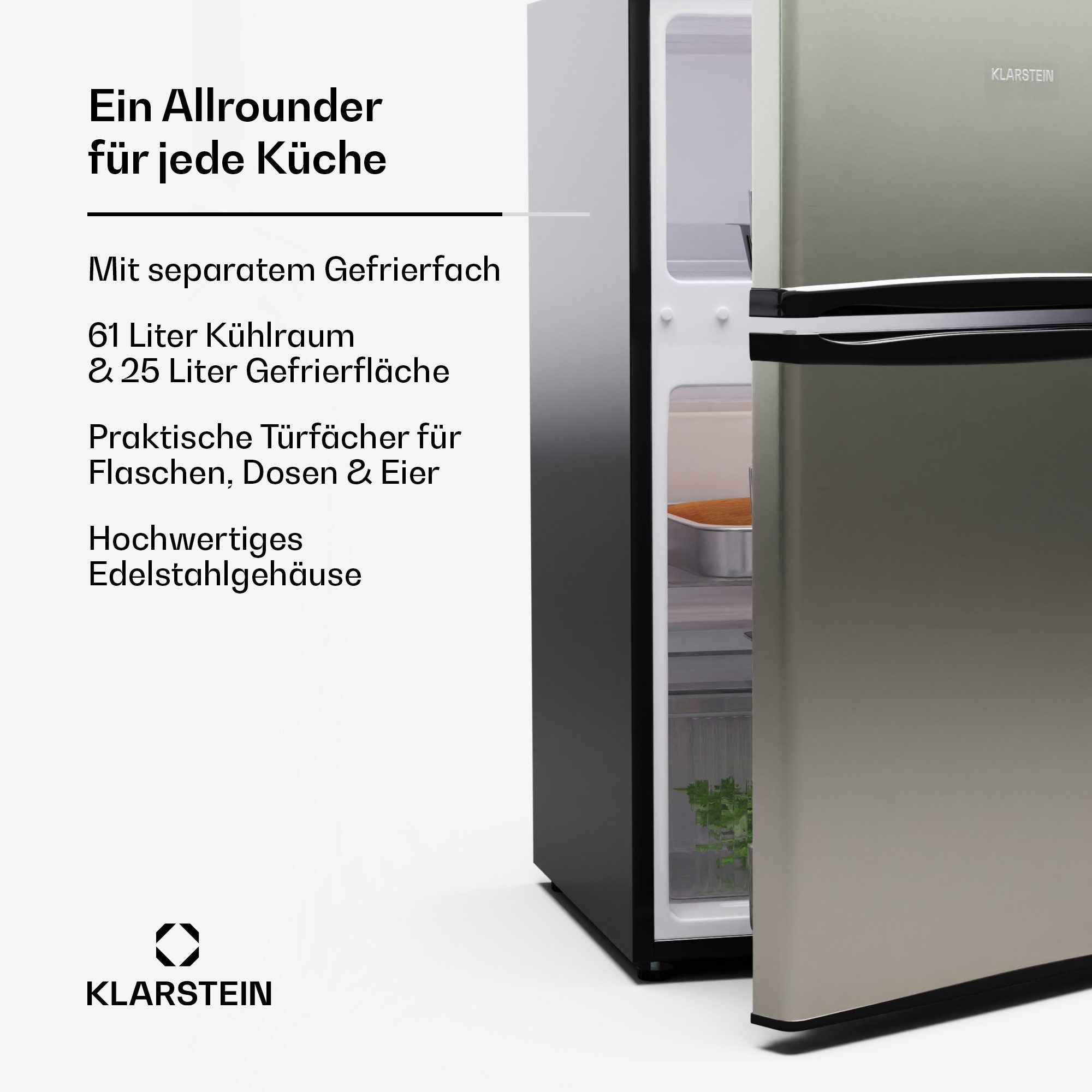 Klarstein Kühl-/Gefrierkombination 10045851, 84.5 cm hoch, 47 cm breit, Kühl-Gefrierschrank Mini Fridge Haus Getränkekühlschrank