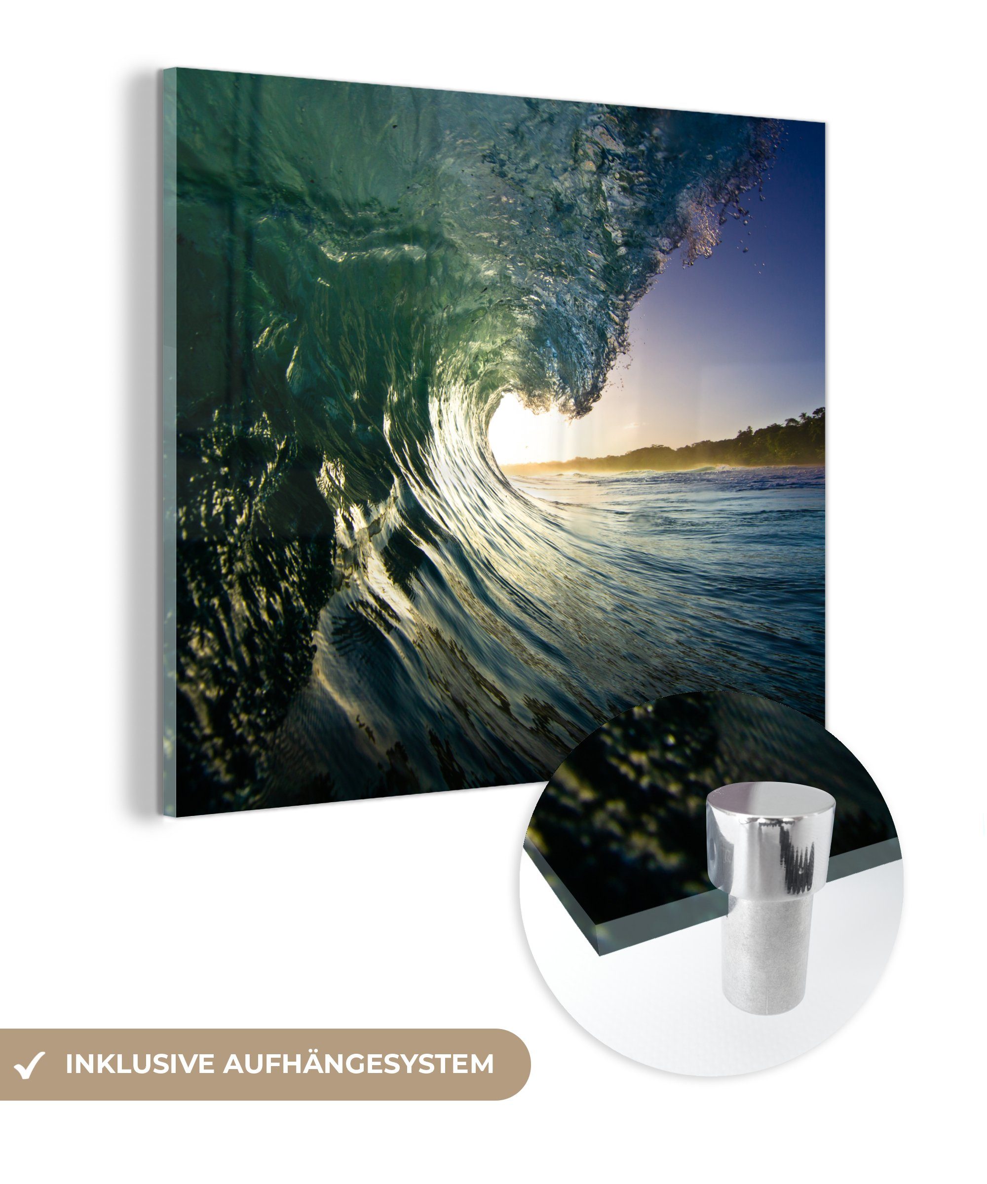 - - auf Glas Glasbilder Foto - MuchoWow - (1 Bilder St), Golf Wandbild Wanddekoration auf Sonne, Glas Meer Acrylglasbild -