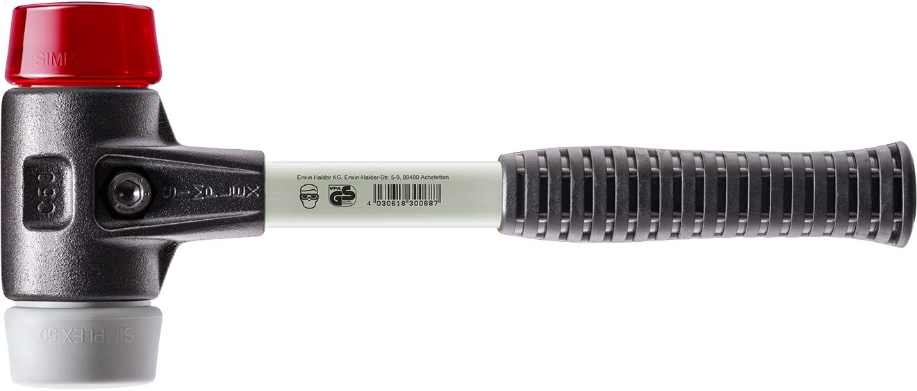 Halder KG Hammer SIMPLEX-Schonhämmer, mit verstärktem Stahlgussgehäuse und Fiberglasstiel Ø=30 mm 3736.030