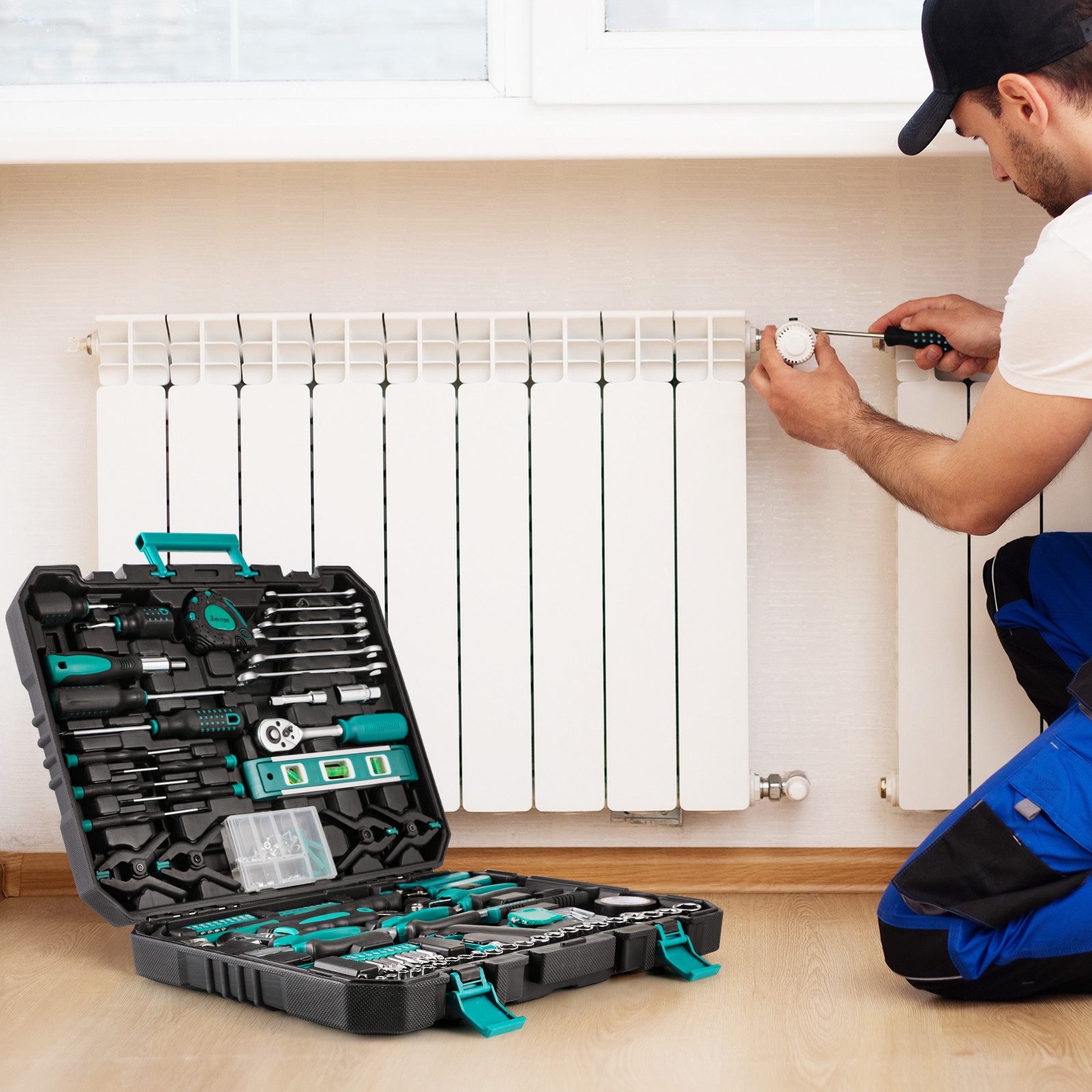 TLGREEN Werkzeugset Haushaltskoffer, (198-teiliger Werkzeugkasten, Handwerkzeug-Set,Ratschen-Steckschlüssel-Werkzeug-Set, 198-tlg., Schraubendreher-Set, Heim-Werkzeugkasten, Auto-Reparatur-Werkzeug), Universeller Kompletter Tragbarer Werkzeugkasten