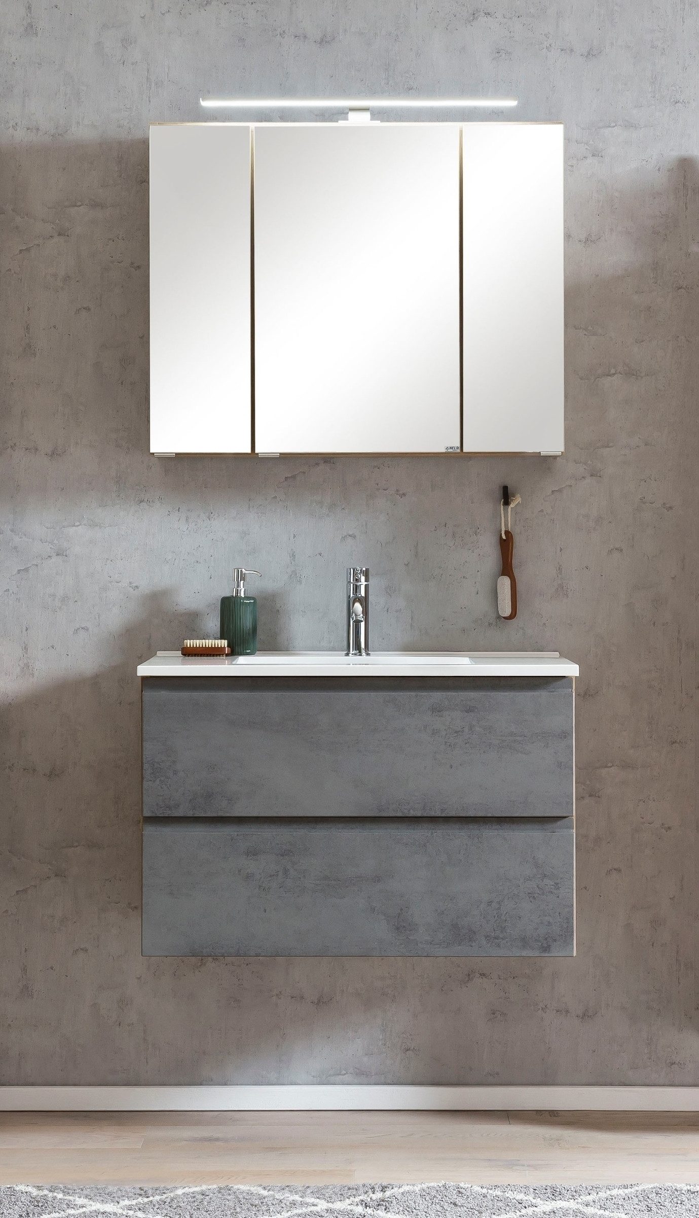 HELD MÖBEL Badmöbel-Set (2-teilig) in Betongrau / Wotaneiche - 80x195x47cm (BxHxT), (2-teilig)