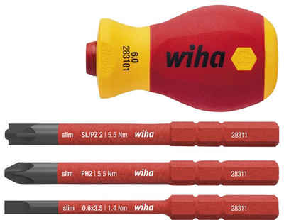 Wiha Bit-Schraubendreher »41230«, mit Bithalter Set electric slimVario® Stubby 4-tlg. mit slimBits, zugelassen für 1.000 V AC