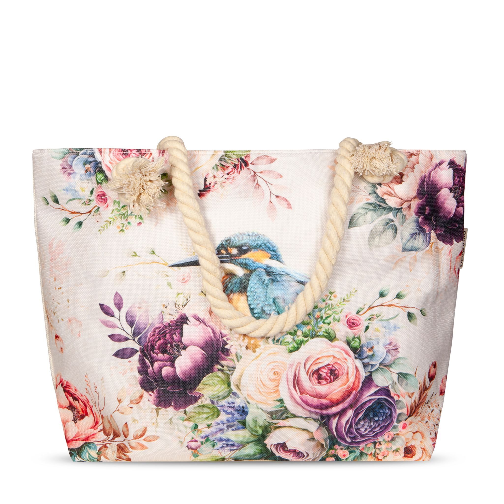 JACK Strandtasche Reißverschluss Baumwolle Descanso, mit wunderschönem Design, 40x55cm, Beachbag mit Innentasche – Bild 3 von 5