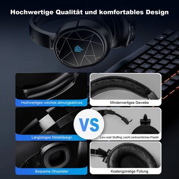 Powerwill Gaming Headset 2.4GHz/Bluetooth PC Wireless Kopfhörer Kopfhörer (Bluetooth+2.4g, Mikrofon mit Geräuschunterdrückung, RGB-Lichteffekt mit Farbverlauf, ansteckbares Mikrofon, Mikrofon, Bluetooth, für PS4/PS5/Switch/Steam Deck/Smartphone mit abnehmbarem Mikrofon)