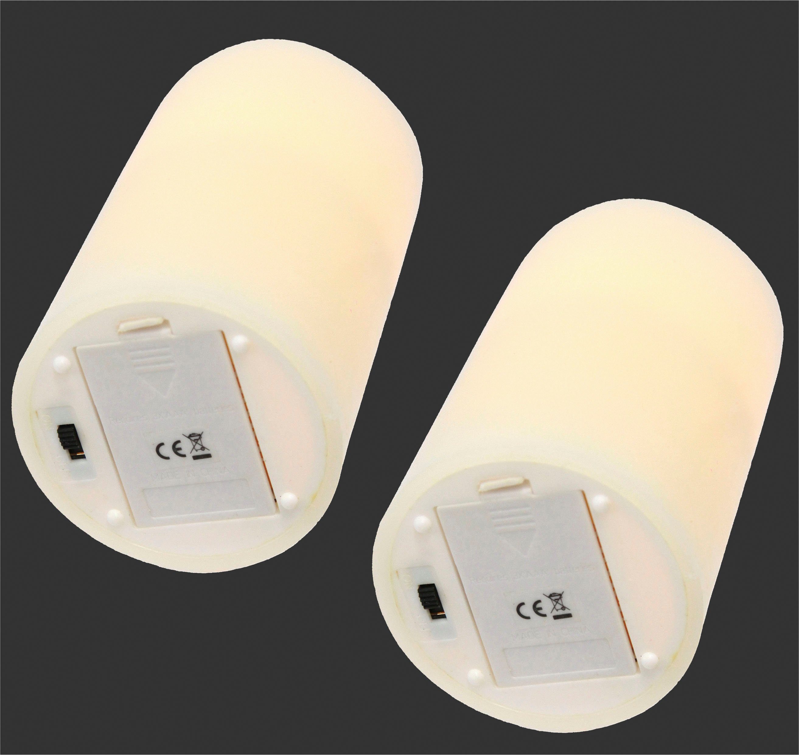 I.GE.A. LED-Kerze LED-Kerzen Flackernd Warmweiß 2er Set Stumpenkerze Deko Valentinstag, Romantische Dekoration Creme Echtwachs romantisch – Bild 3 von 5