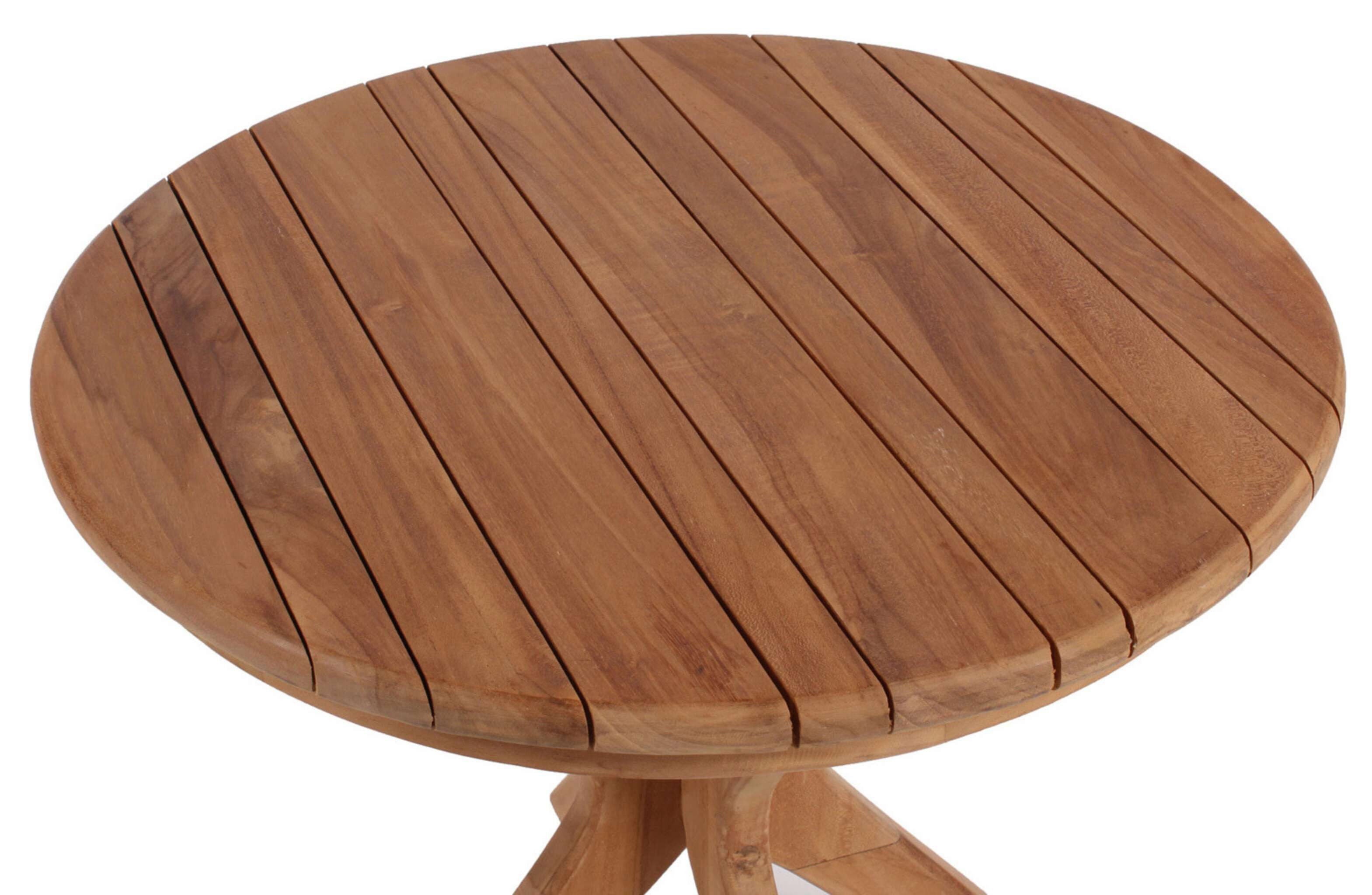 MR.DEKO Beistelltisch aus Teakholz rund Ø60 cm natur massiv Outdoor wetterfest (Ideal zu Deckchairs kombinierbar – für drinnen & draußen geeignet, 1-St), Plantagen-Teak Vollholz – wetterfest, vielseitig, leicht montierbar
