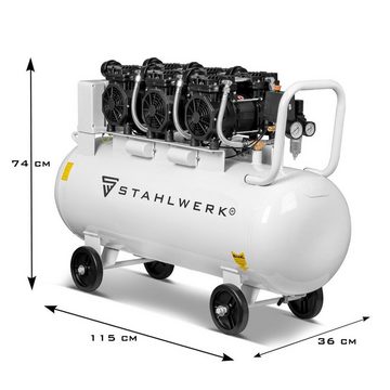 STAHLWERK Kompressor Druckluft Flüsterkompressor ST-1010 Pro mit 10 Bar, max. 10 bar, 100 l, 21-tlg., 4170 Watt / 5,67 PS