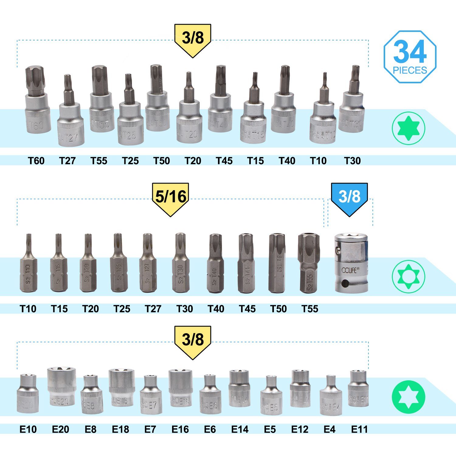 CCLIFE Steckschlüssel 3/8" Steckschlüssel Satz Torx günstig online kaufen
