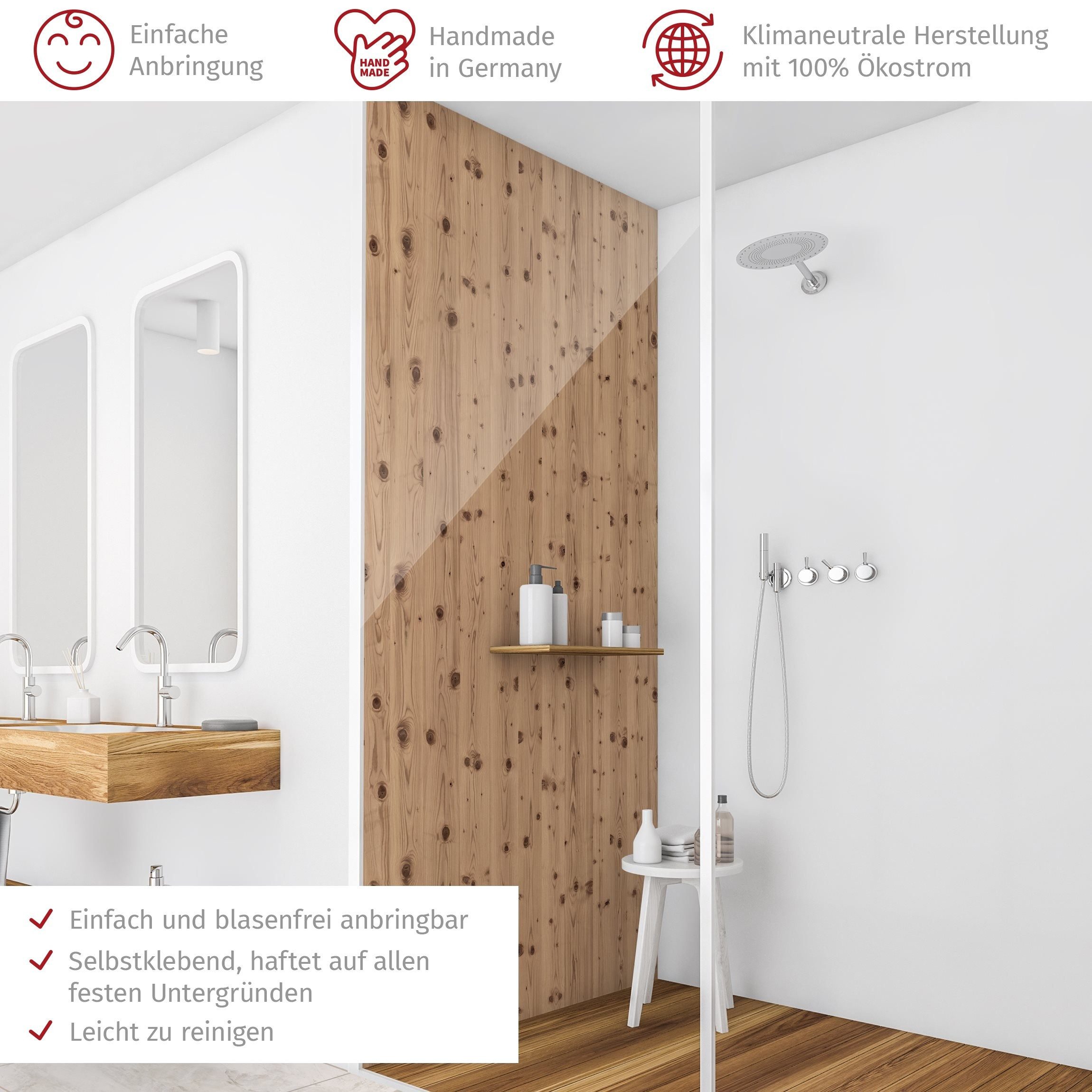 Thumbnail - Bilderdepot24 Badrückwand Holzoptik braun Duschrückwand ohne Bohren Dusche, (1-tlg., Hart-Folie Smart matt 0,35 mm), fug...