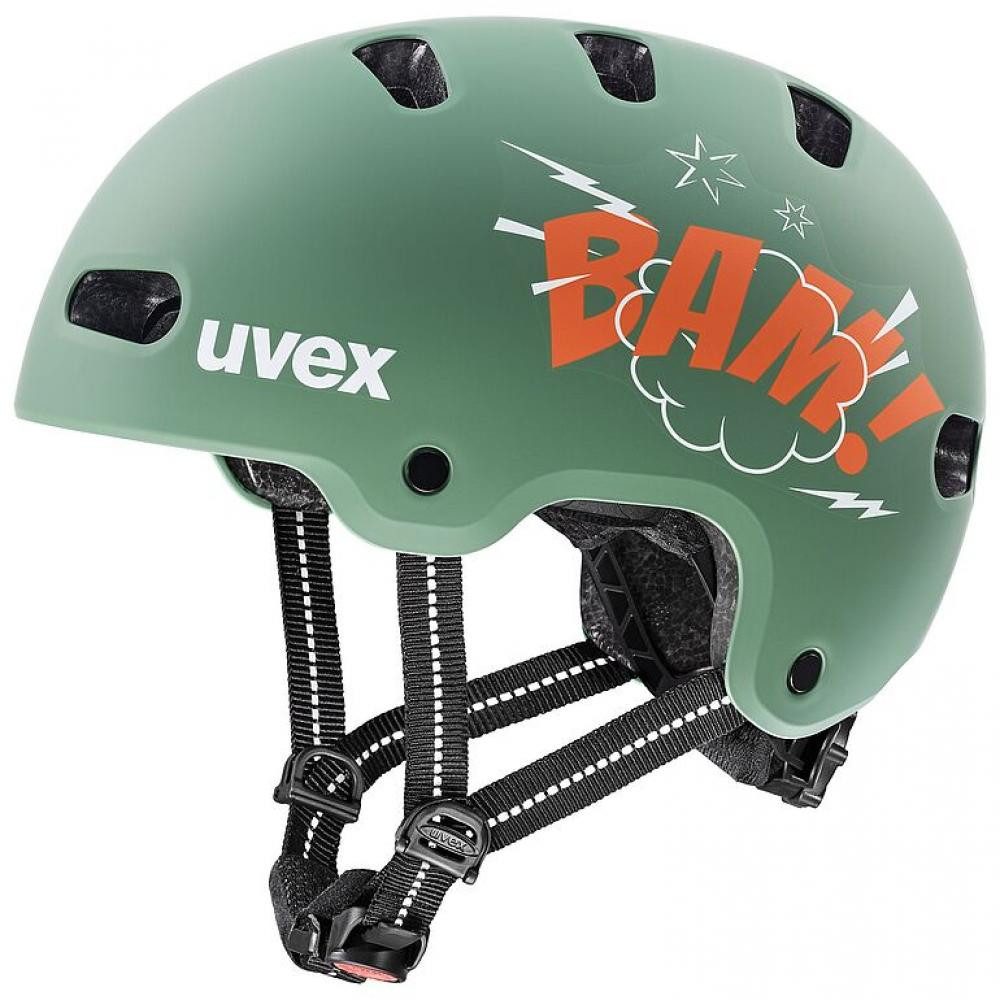 Uvex Kinderfahrradhelm uvex kid 4 style bam moss green-papaya matt, 55-58
