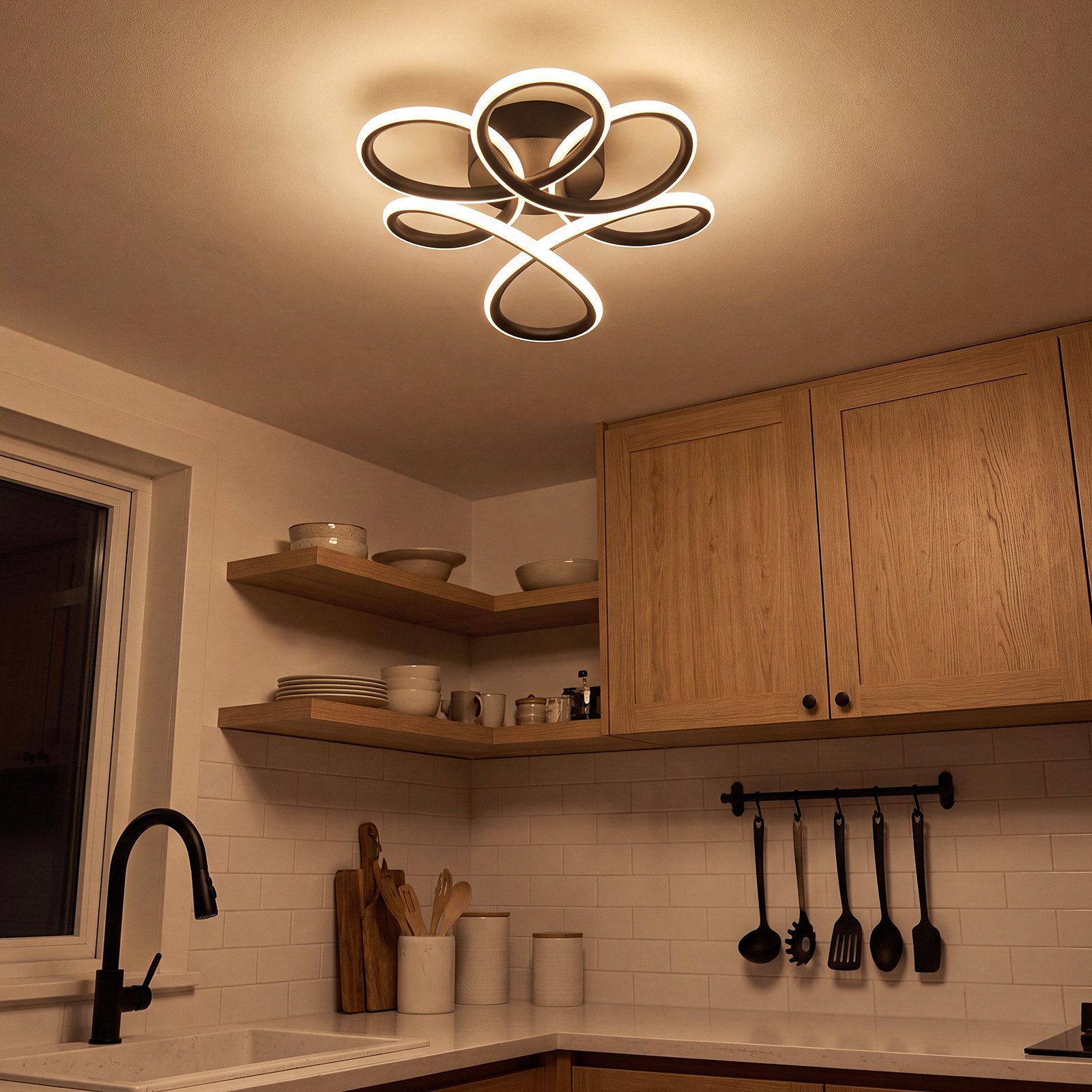 Nettlife LED Deckenleuchte modern Schwarz/Weiß 24W 3000K Warmweiß runde Blumendeckenleuchte, für Schlafzimmer Küche Flur energiesparende Deckenlampe – Bild 5 von 5