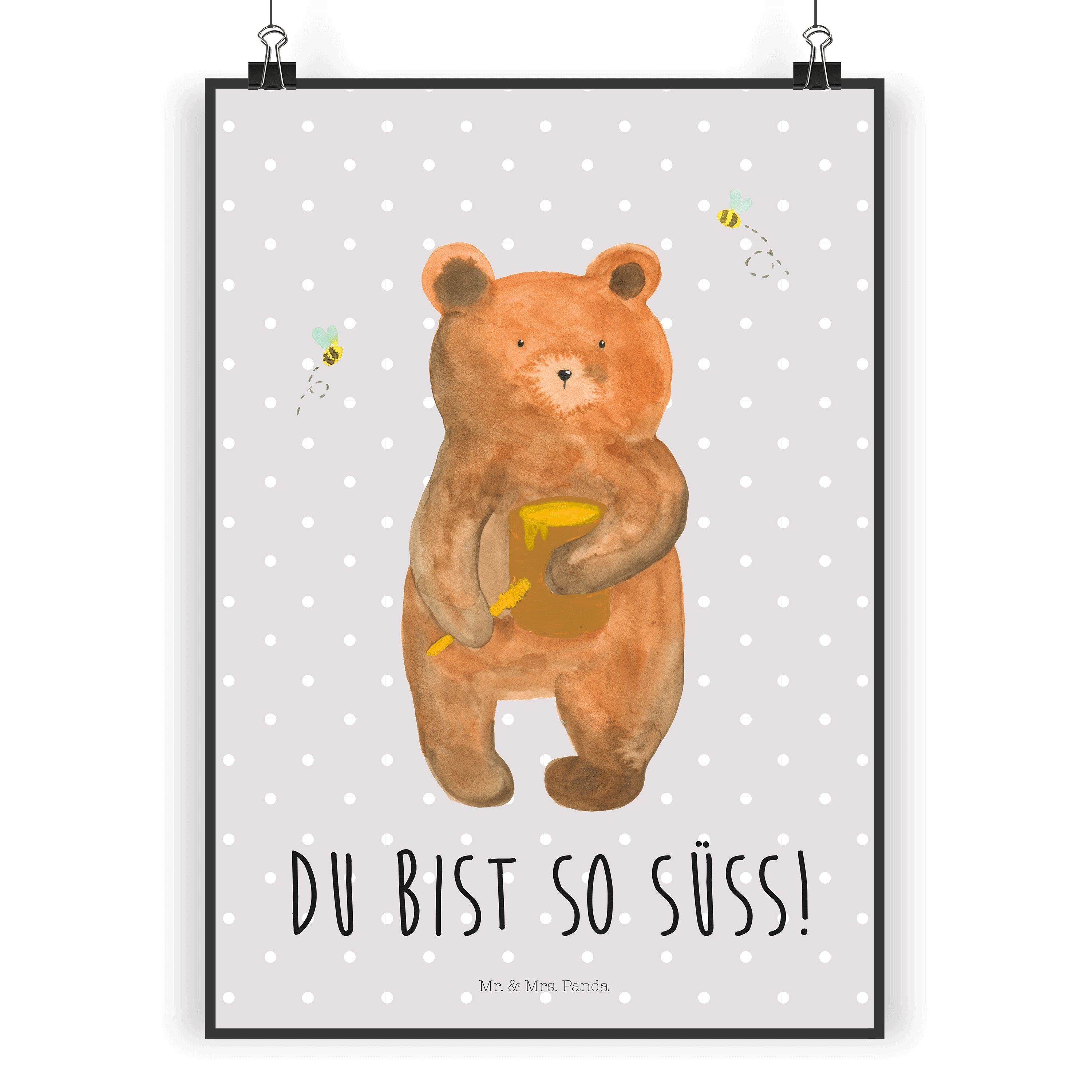 Mr. & Mrs. Panda Poster »Honigbär Grau Pastell Geschenk, Wanddeko