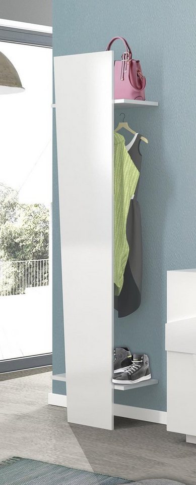 möbelando Garderobenpaneel Viterbo, Modernes Garderobenpaneel aus  Spanplatte in Weiß-Hochglanz mit 1 Ablageboden, 1 Hutablage und 1  Kleiderstange. Breite 40 cm, Höhe 200 cm, Tiefe 30 cm
