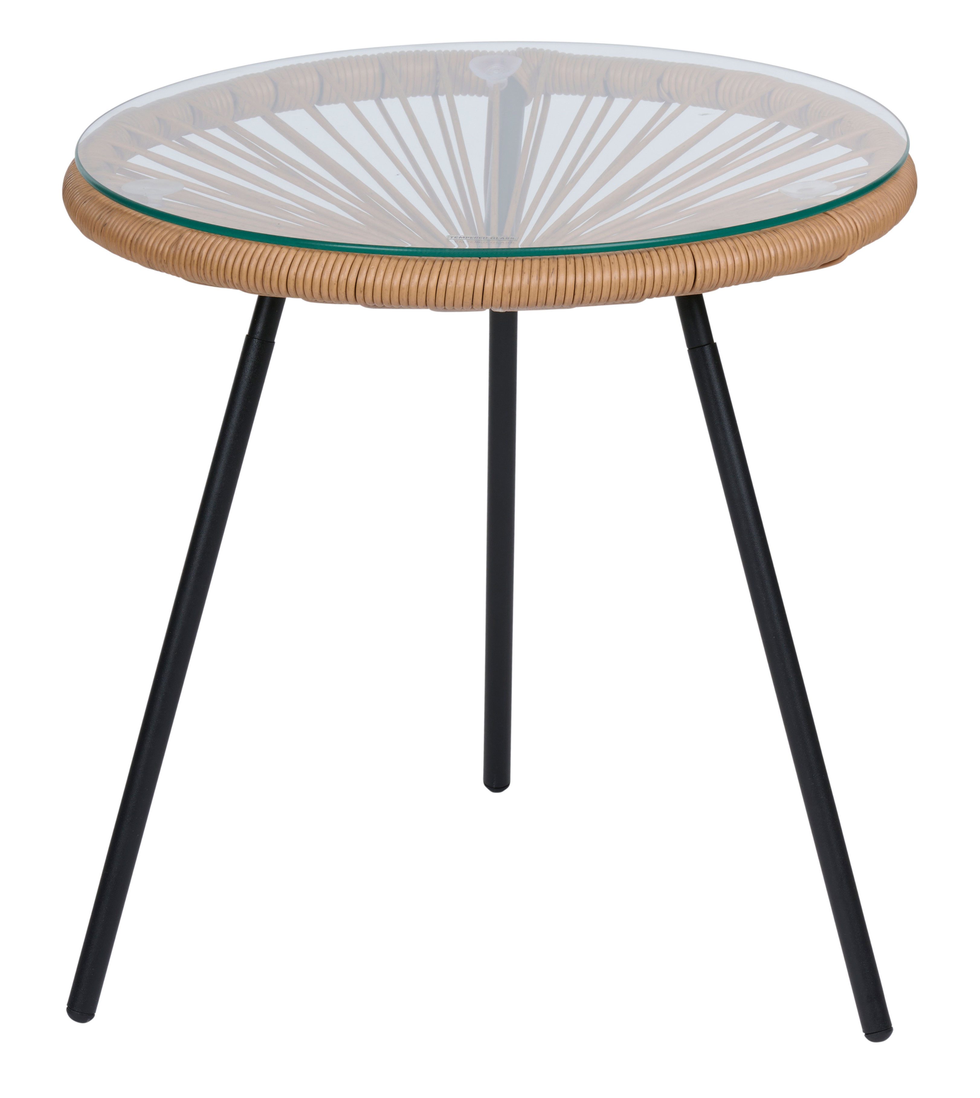 habeig Glastisch Runder Beistelltisch mit Glasplatte Gartentisch Schwarz 45cm, 45cm Durchmesser
