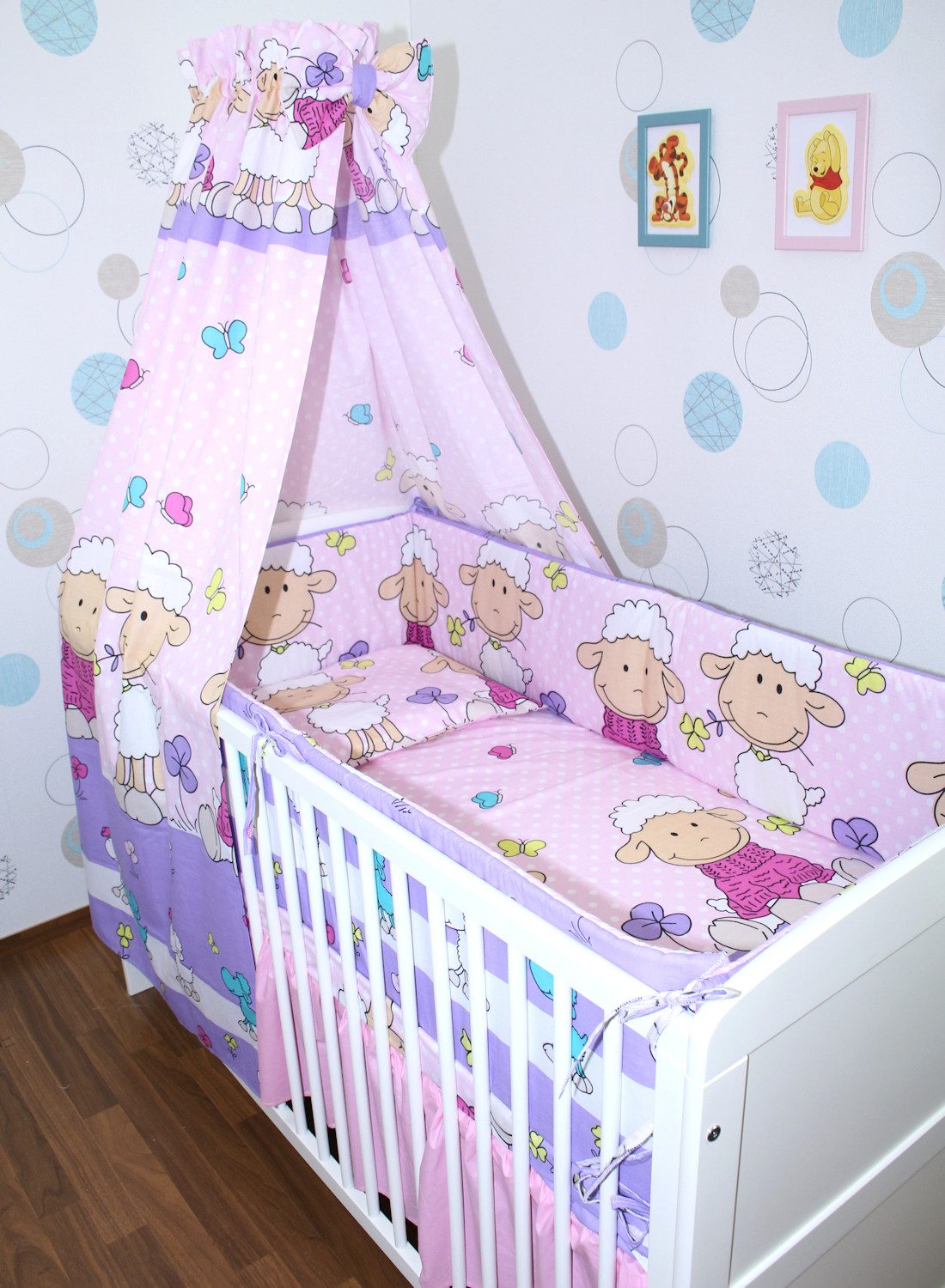 Babybettwäsche Baby Bettset- 6 teiliges mit 420 Nestchen Vollstoff Himmel Bettwäsche