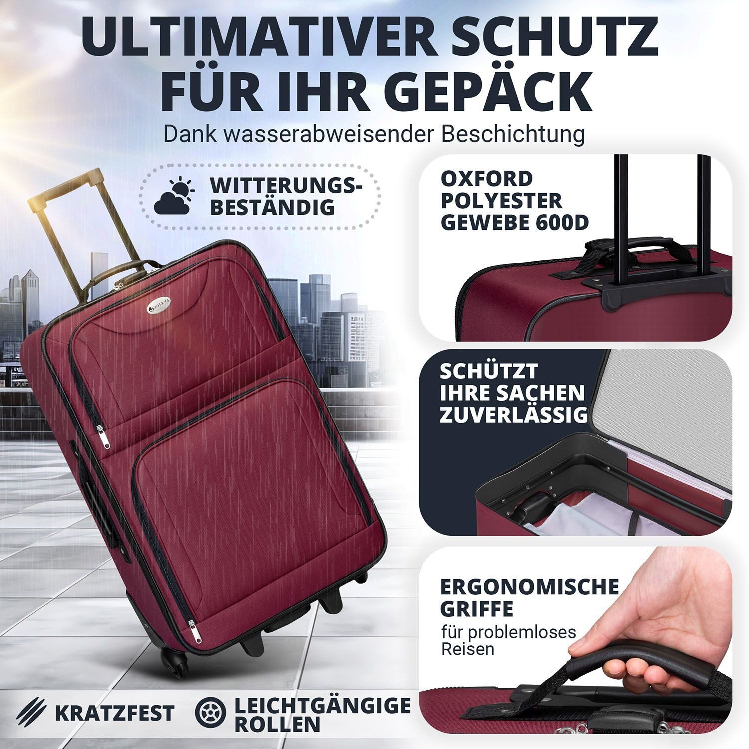 Juskys Trolleyset Athen, 2 Rollen, (5-teilig), 2 Trolley, 1 Umhängetasche, 2 Kosmetiktaschen