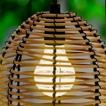Spetebo Deckenleuchte LED Hängeleuchte in Rattan Optik für Außen und Innen - 18 x 16 cm, LED fest integriert, warm weiß, Garten Deko Beleuchtung warm weiß mit Timer