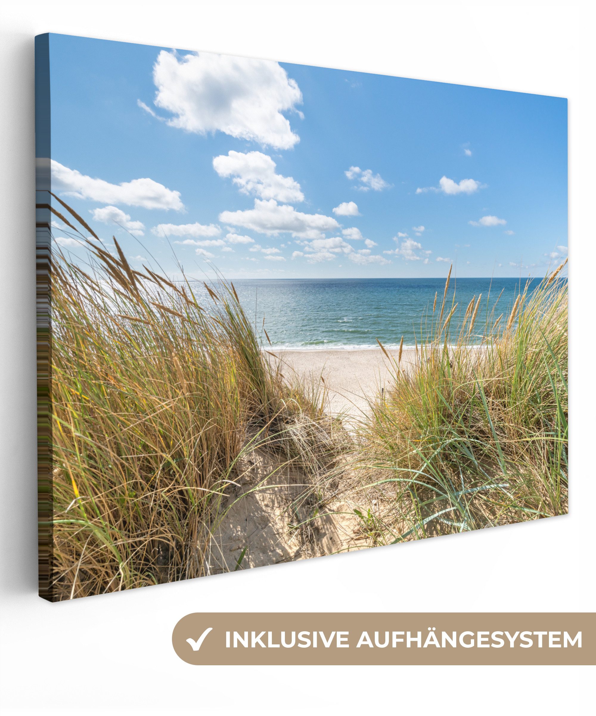 OneMillionCanvasses® Leinwandbild Düne - Gras - Meer - Strand, Fotodruck (1 St), Leinwand Изображения für Wohnzimmer Schlafzimmer 80x60 cm