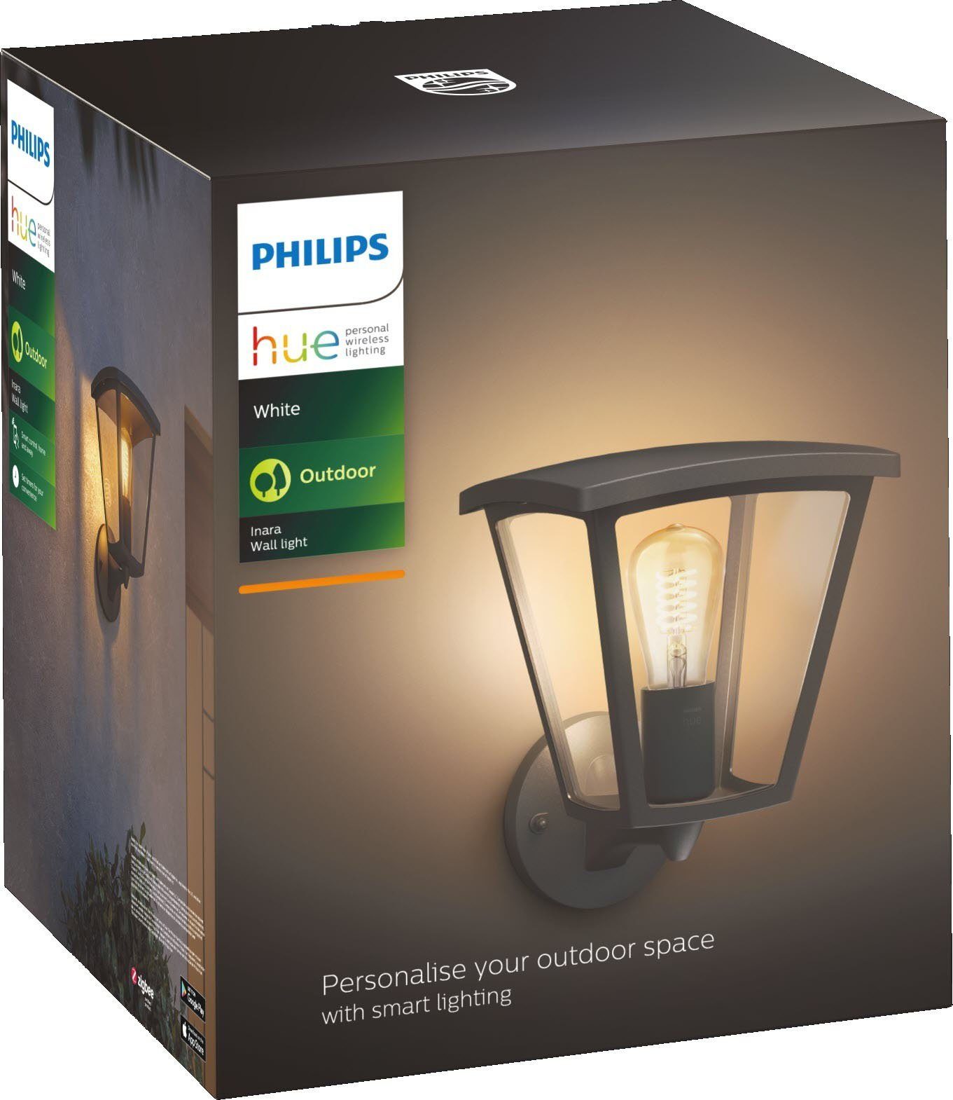 Philips Hue White wechselbar, Außen-Wandleuchte Leuchtmittel Warmweiß, Home, Inara, Smart