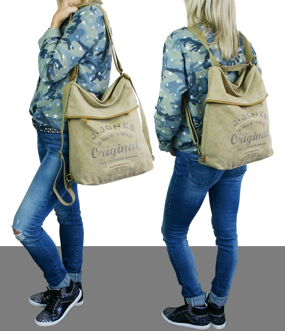 J JONES JENNIFER JONES Umhängetasche Große Canvas Rucksacktasche - Casual Rucksack und Schultertasche 2in1 – Bild 4 von 5