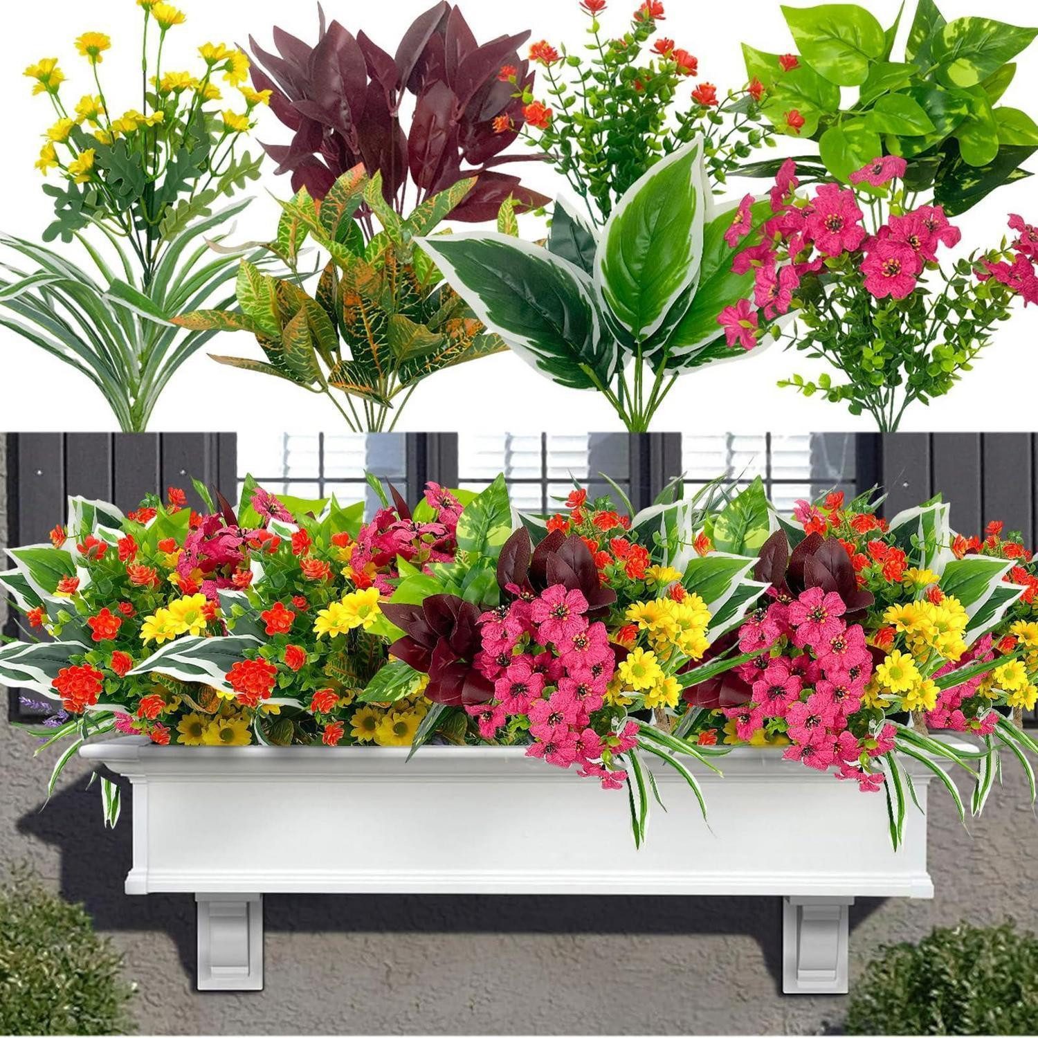 Kunstblume Kunstblumen 8 Bündel Grün/Farbig UV-beständig, LuxusKollektion, Höhe 2 cm