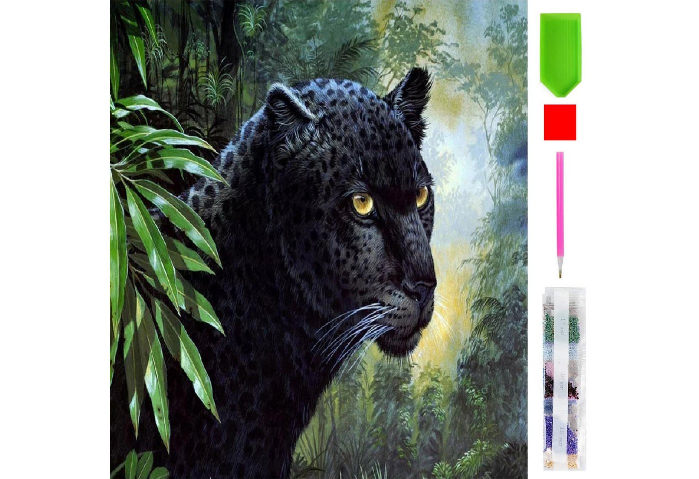 Thumbnail - LA CUTE Malen nach Zahlen 5d Diamond Painting Black Panther Malen nach Zahlen 30x30cm (Komplettset für 5D Diamond Painti...