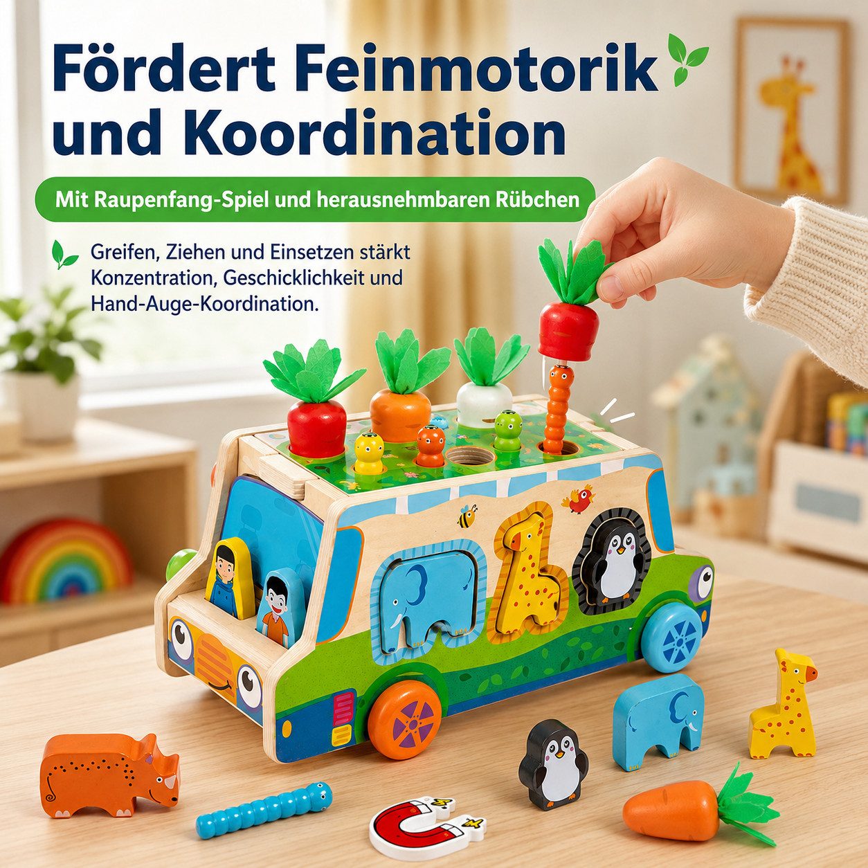 Fyrove Lernspielzeug Montessori Holzspielzeug, Motorikspielzeug als Geschenk für Kinder (Spar-Set, 1-St., Feinmotorik, Hand-Auge-Koordination, Bauernhof, Eltern – Bild 5 von 5
