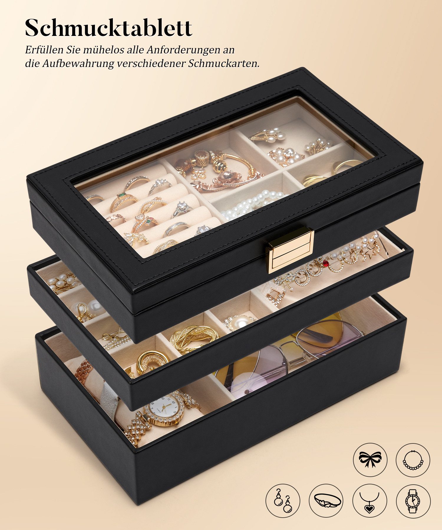 Yorbay Schmuckkasten Stapelbares Schmucktablett, mit Glasdeckel, günstig online kaufen