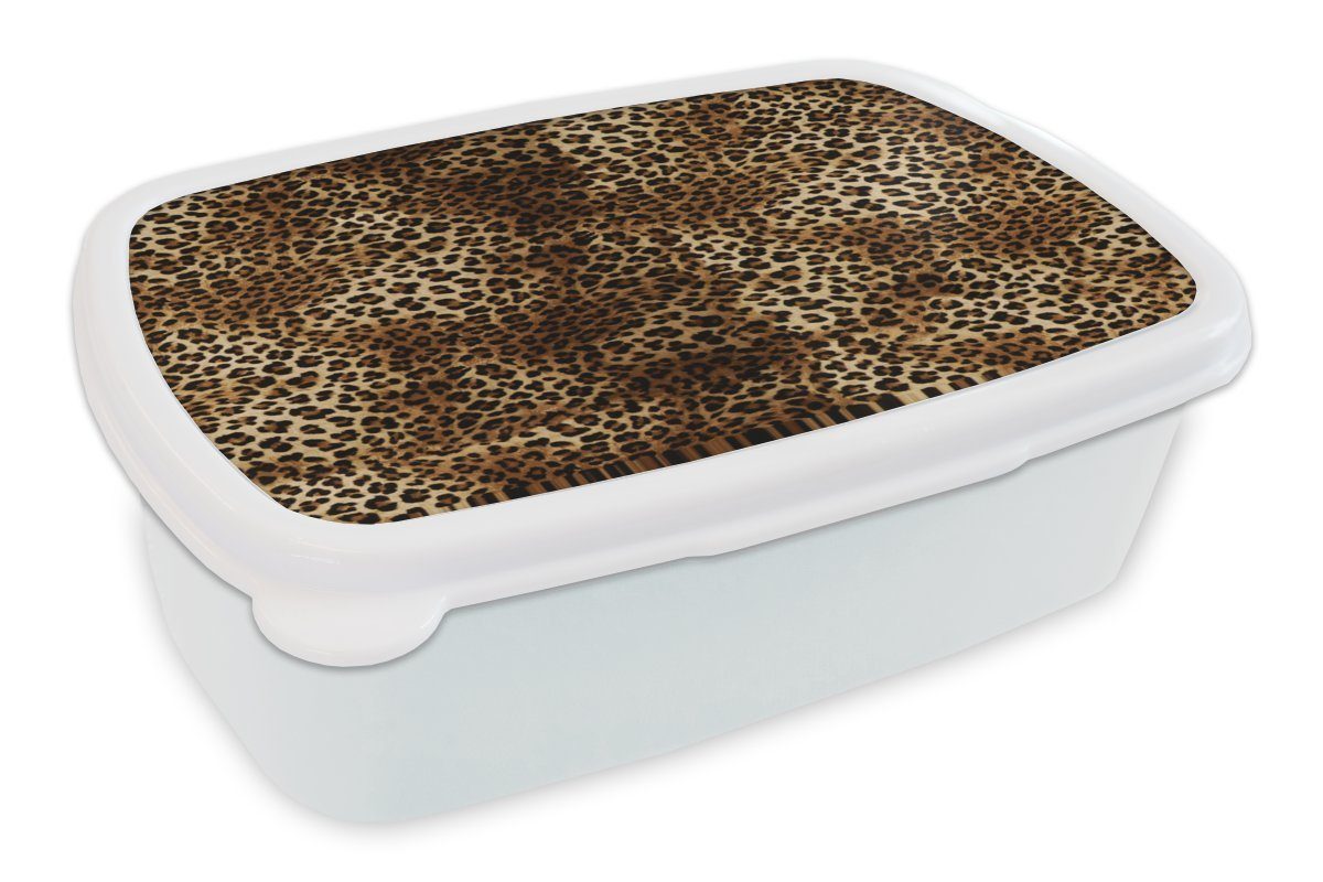 MuchoWow Lunchbox Leopard - Muster - Tiere, Kunststoff, (2-tlg), Brotbox für Kinder und Erwachsene, Brotdose, für Jungs und Mädchen weiß