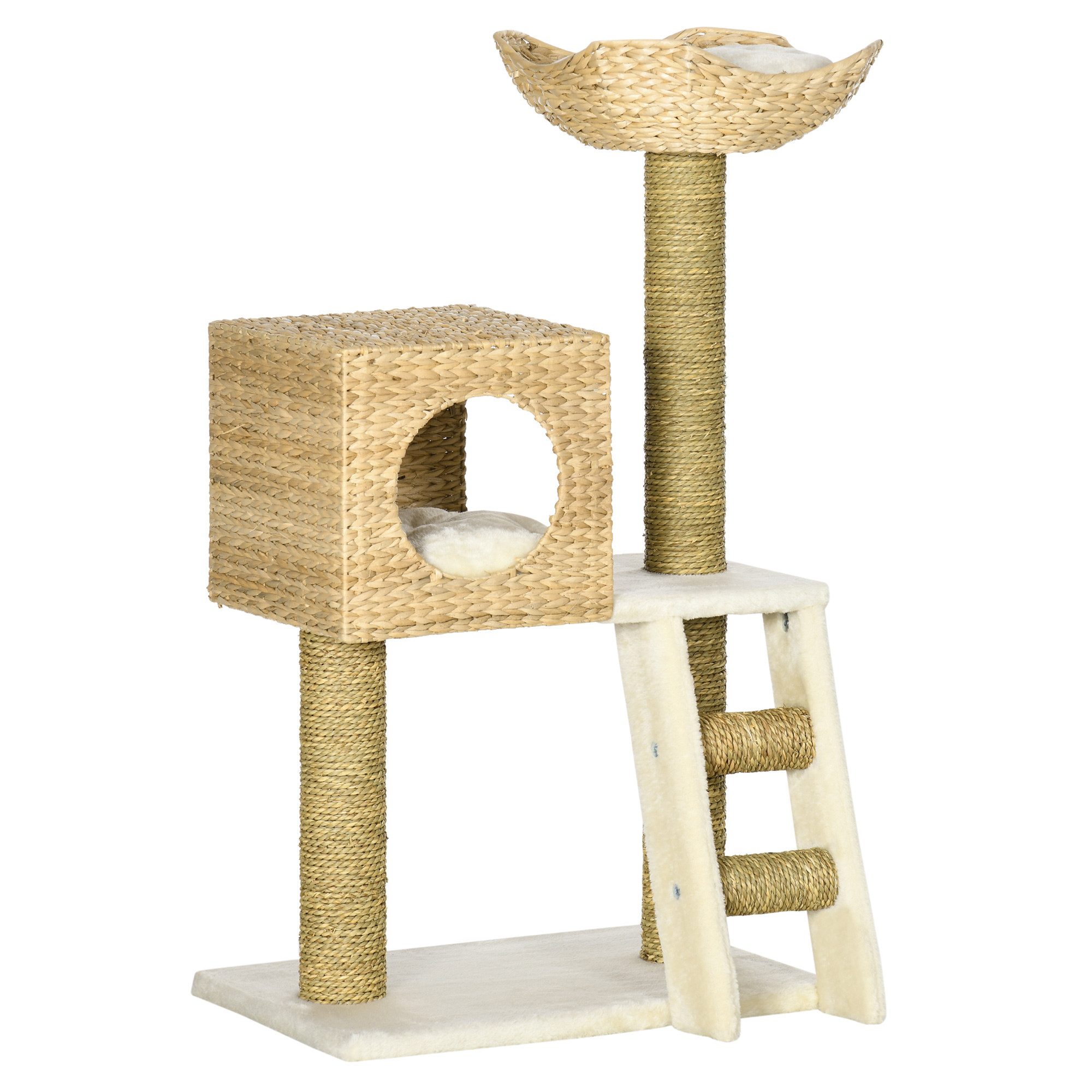 MC Star Kratzbaum 100,5 cm hoch mit Katzenhöhle, Bett und Katzentreppe, Sisal-Kratzsäulen und Kissen für kleine Katzen, Natur
