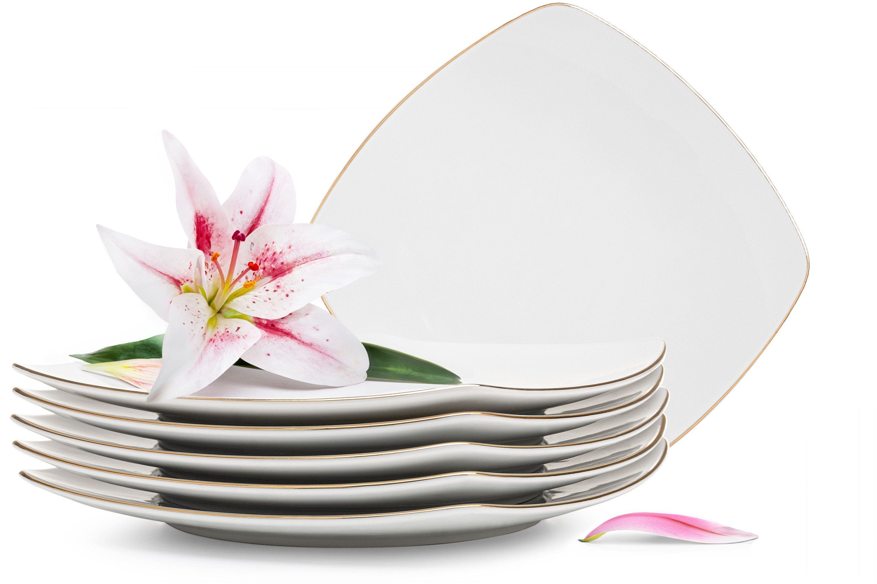KONSIMO® Тарелки-Set CARLINA Dessertteller Geschirrset (6-tlg), 6 Personen, Porzellan, Handwäsche, quadratisch, Elegant