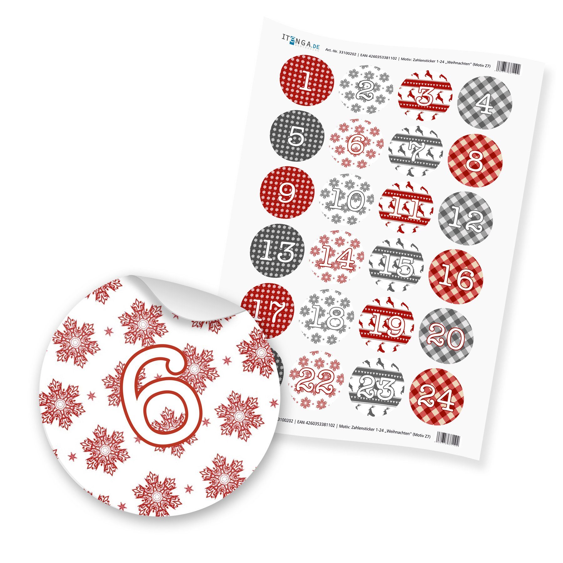 grau Set 7 rot befüllbarer Set itenga Sticker Weihnachten - Basteladventskalender Adventskalender