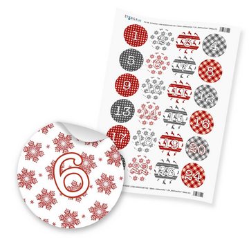 itenga befüllbarer Adventskalender Basteladventskalender Set - Set 7 Weihnachten Sticker rot grau