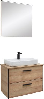 Saphir Badmöbel-Set Quickset 395 2-teilig, Keramik-Aufsatzbecken mit LED-Spiegel, (4-St), Waschplatz 73 cm breit, 2 Schubladen, Waschtischplatte, Bad-Set