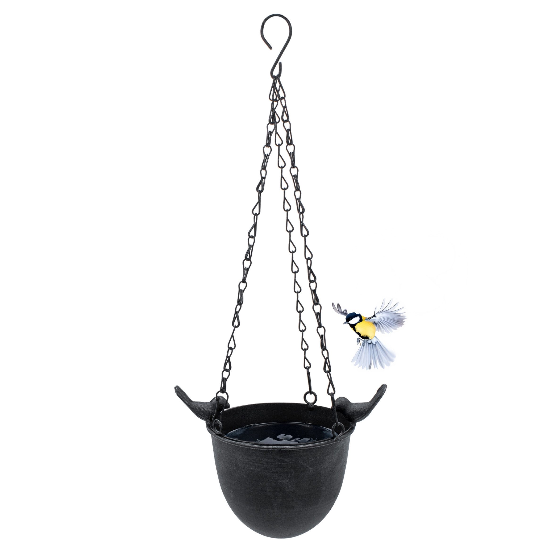 Spetebo Vogeltränke Metall Vogelbad zum Hängen grau - 15 cm 0.25 l, mit Kette zum Aufhängen