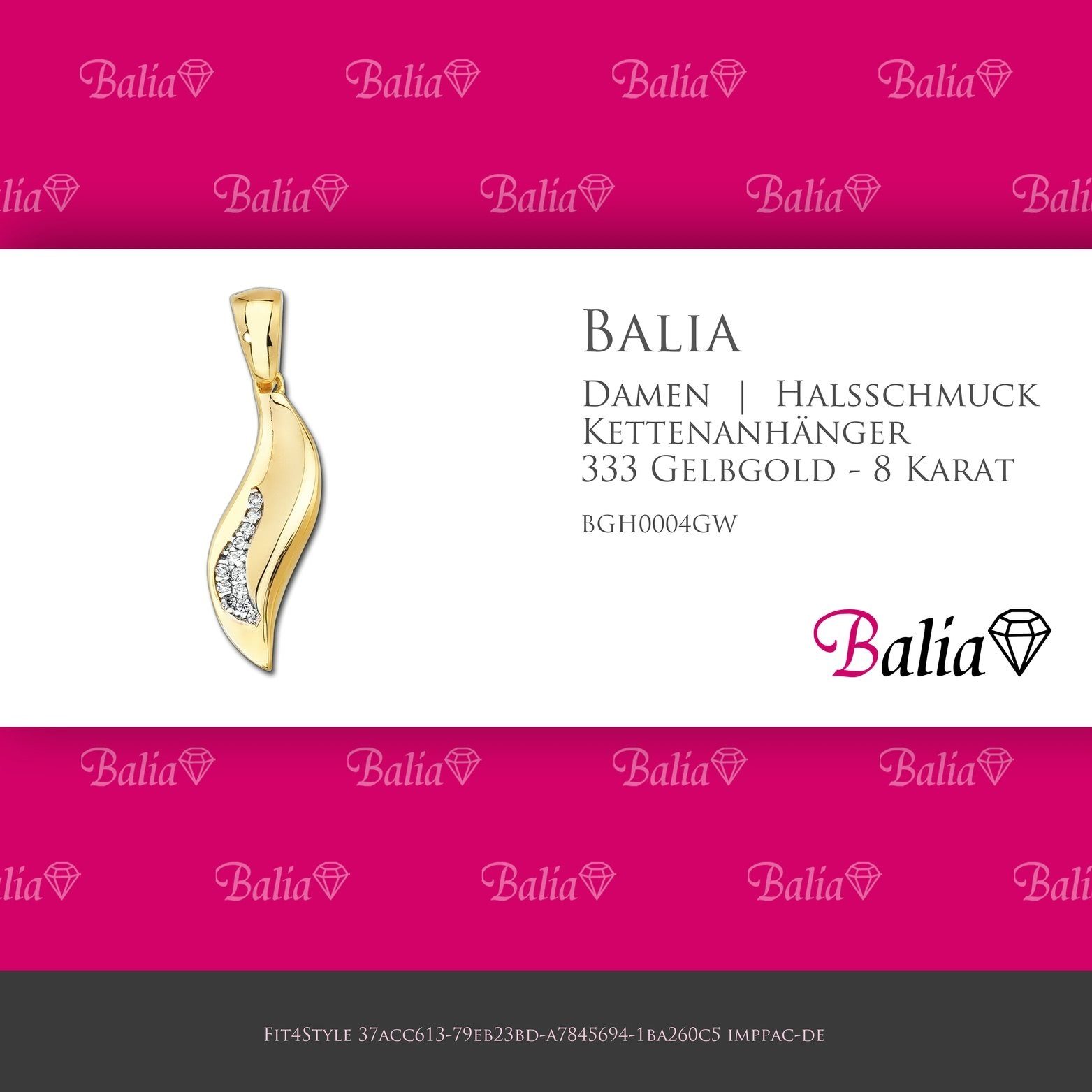 Balia Kettenanhänger Balia 2,8cm, - Gold Karat(Welle) Kettenanhänger 8 für Gelbgold 8K 333 Kettenanhänger 333 Gold, ca. Damen