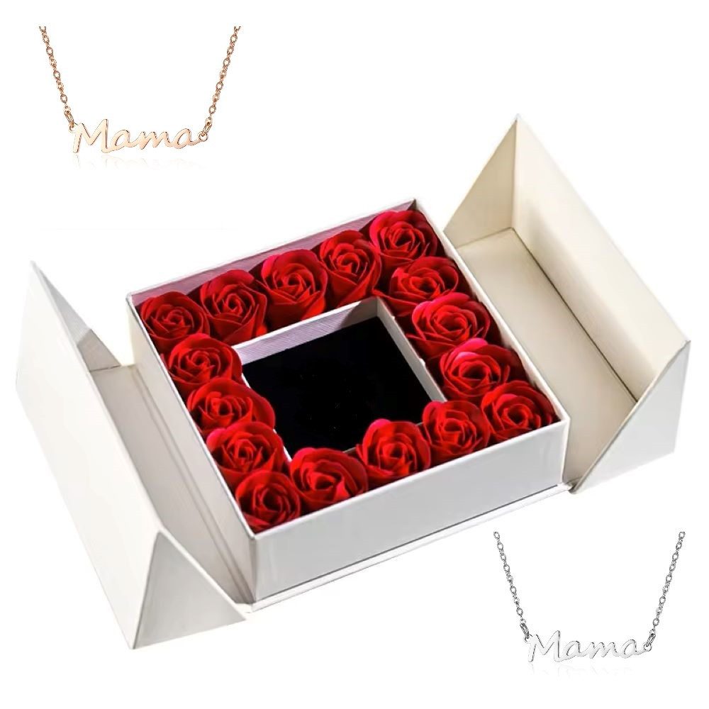 Tidy Schmuckkasten Rosen-Geschenkbox Weiß mit Kette Mama,Gold oder Silber, Muttertag